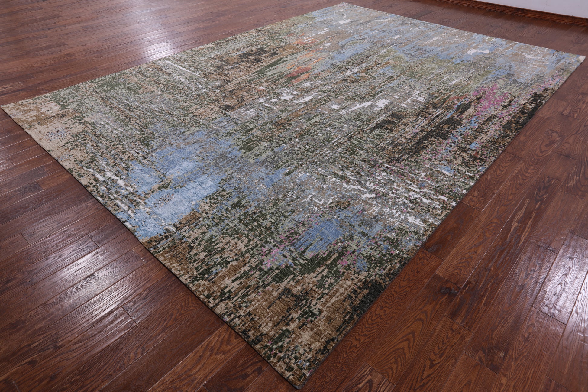 Abstract Modern Hand Knotted Wool & Silk Rug - 10' 0" X 14' 3" - Golden Nile