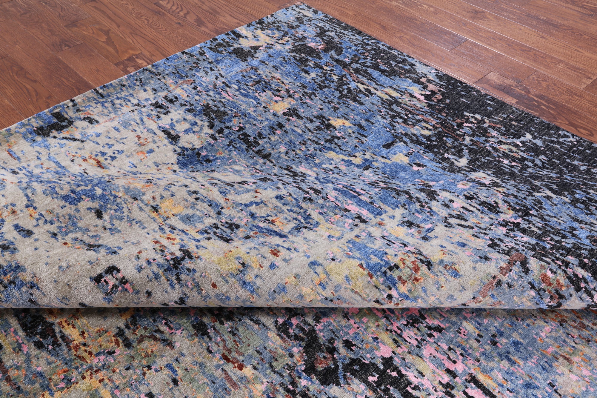 Abstract Modern Hand Knotted Wool & Silk Rug - 9' 11" X 14' 3" - Golden Nile