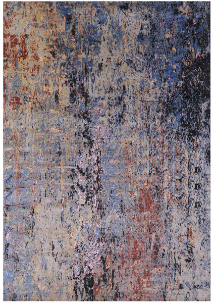 Abstract Modern Hand Knotted Wool & Silk Rug - 9' 11" X 14' 3" - Golden Nile