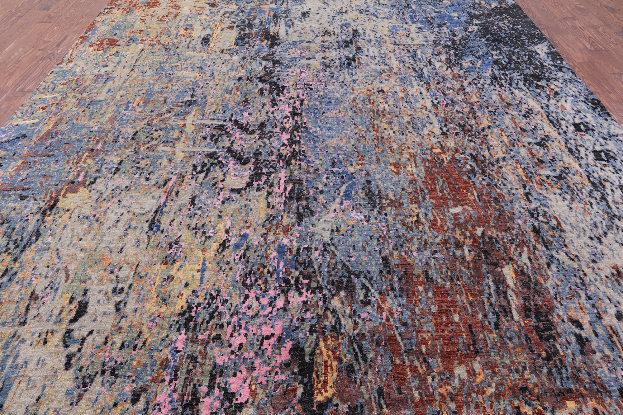 Abstract Modern Hand Knotted Wool & Silk Rug - 9' 11" X 14' 3" - Golden Nile