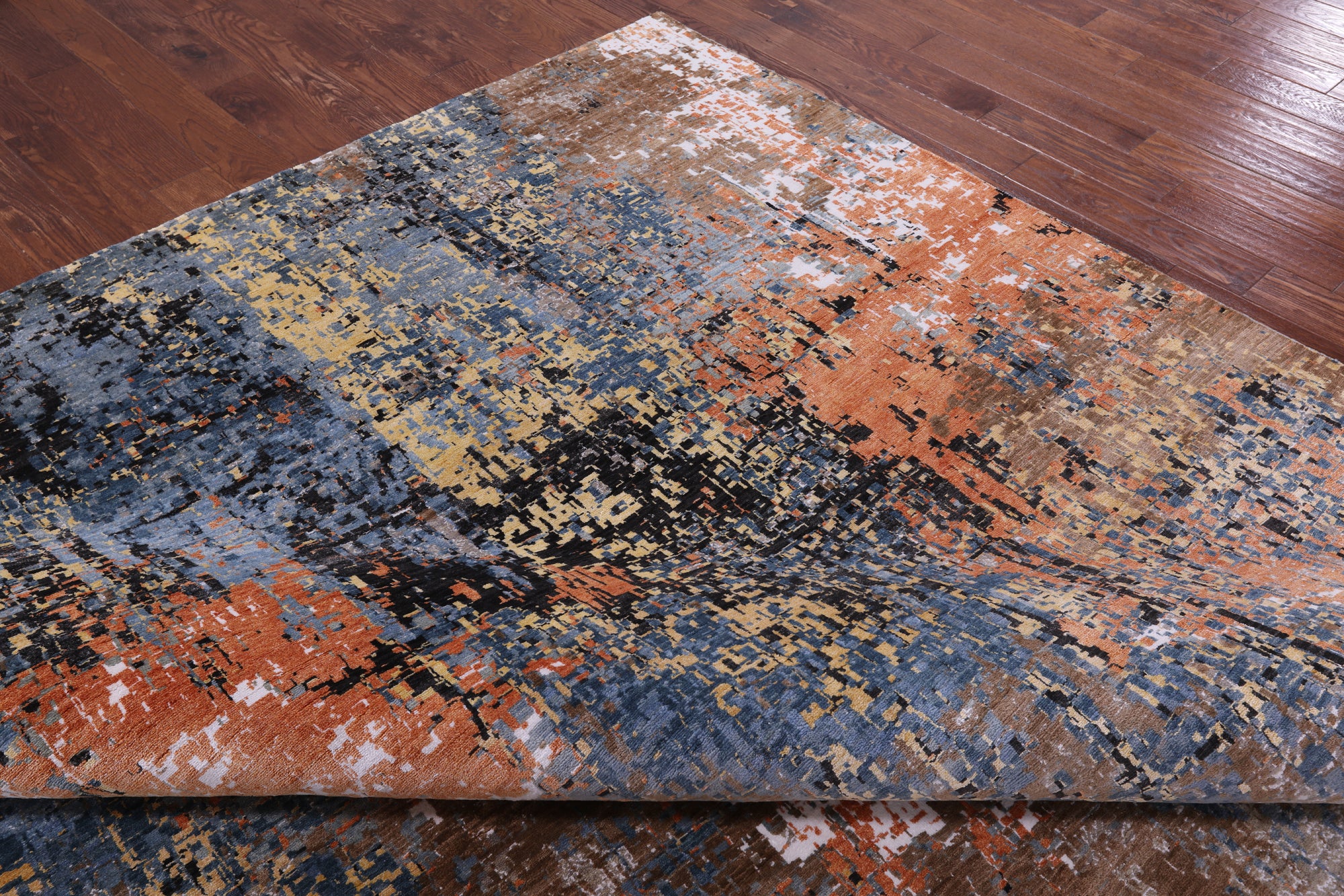 Abstract Modern Hand Knotted Wool & Silk Rug - 10' 2" X 14' 2" - Golden Nile