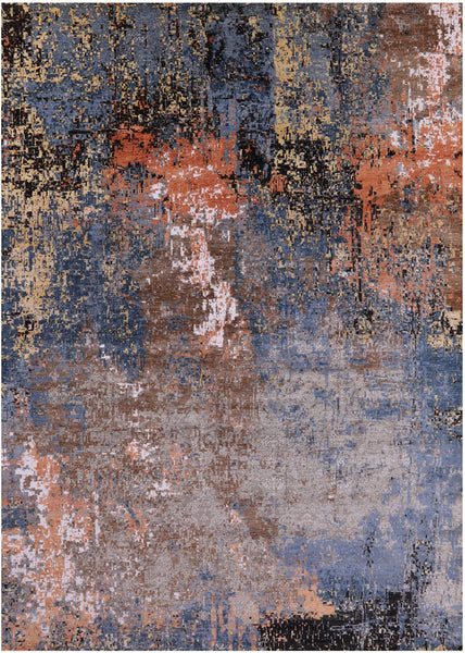 Abstract Modern Hand Knotted Wool & Silk Rug - 10' 2" X 14' 2" - Golden Nile