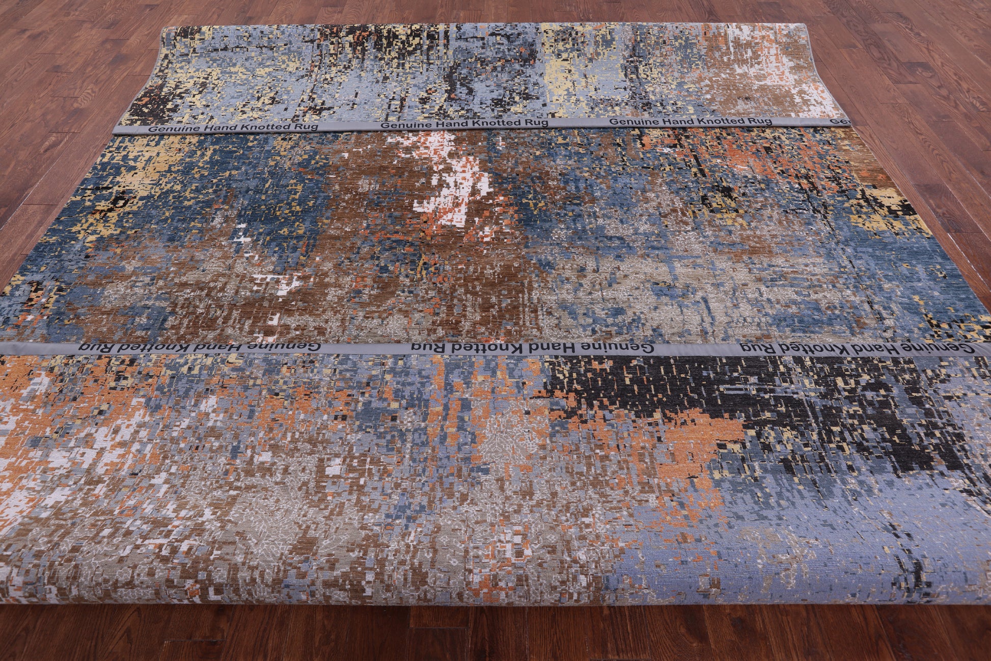Abstract Modern Hand Knotted Wool & Silk Rug - 10' 2" X 14' 2" - Golden Nile