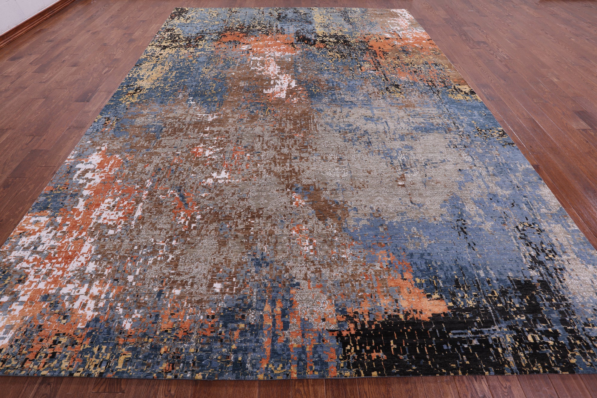 Abstract Modern Hand Knotted Wool & Silk Rug - 10' 2" X 14' 2" - Golden Nile