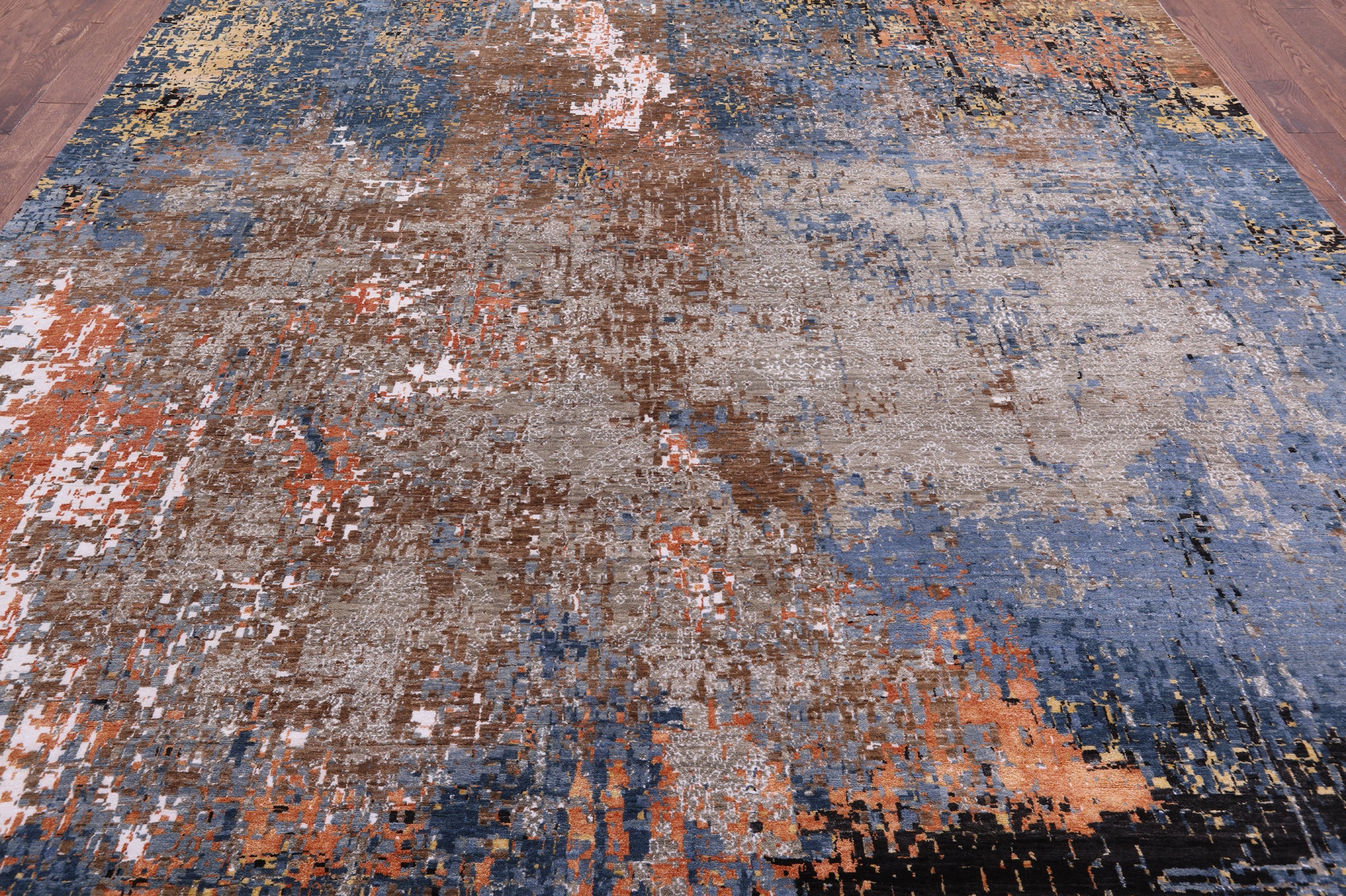 Abstract Modern Hand Knotted Wool & Silk Rug - 10' 2" X 14' 2" - Golden Nile