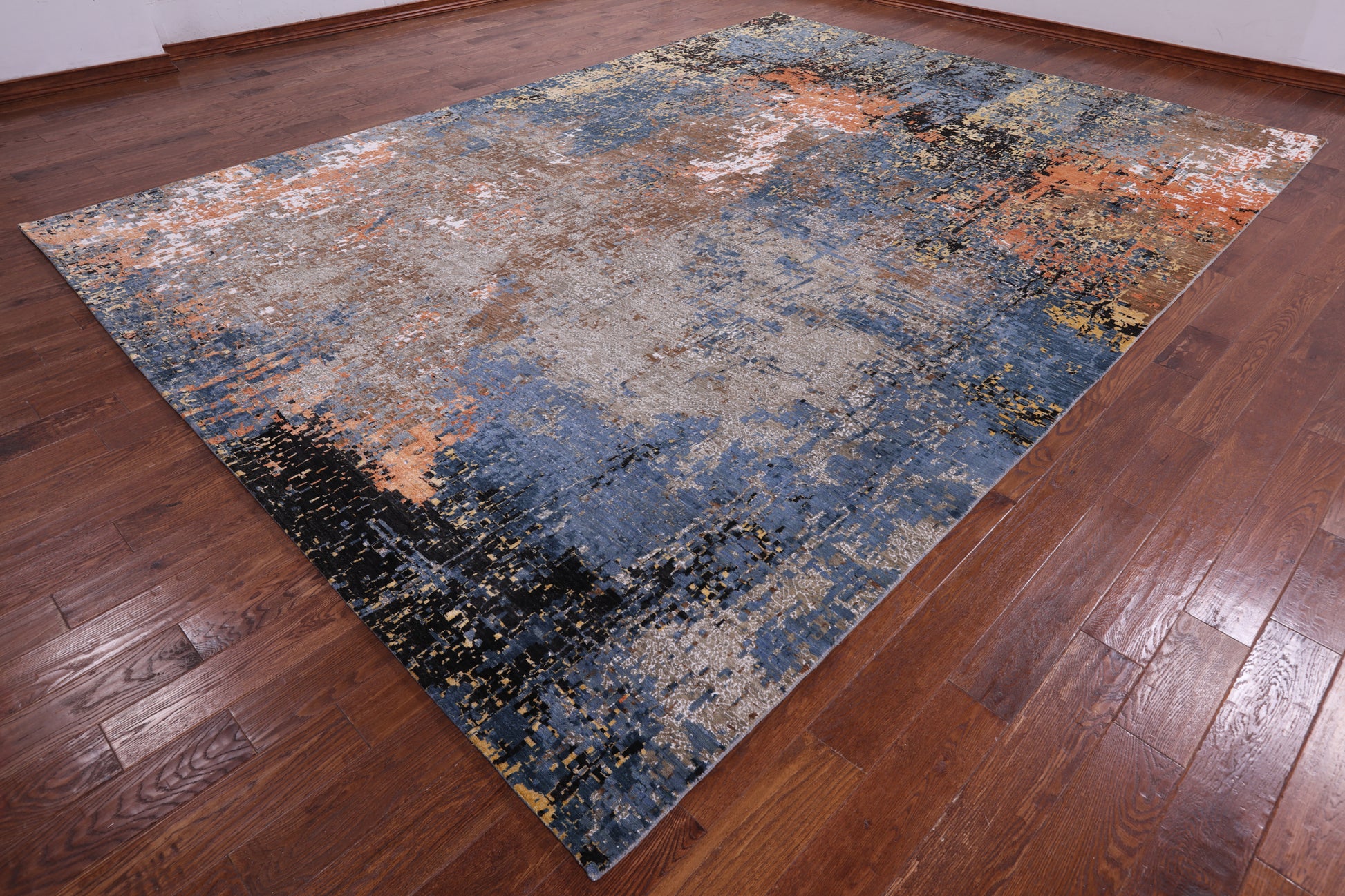 Abstract Modern Hand Knotted Wool & Silk Rug - 10' 2" X 14' 2" - Golden Nile