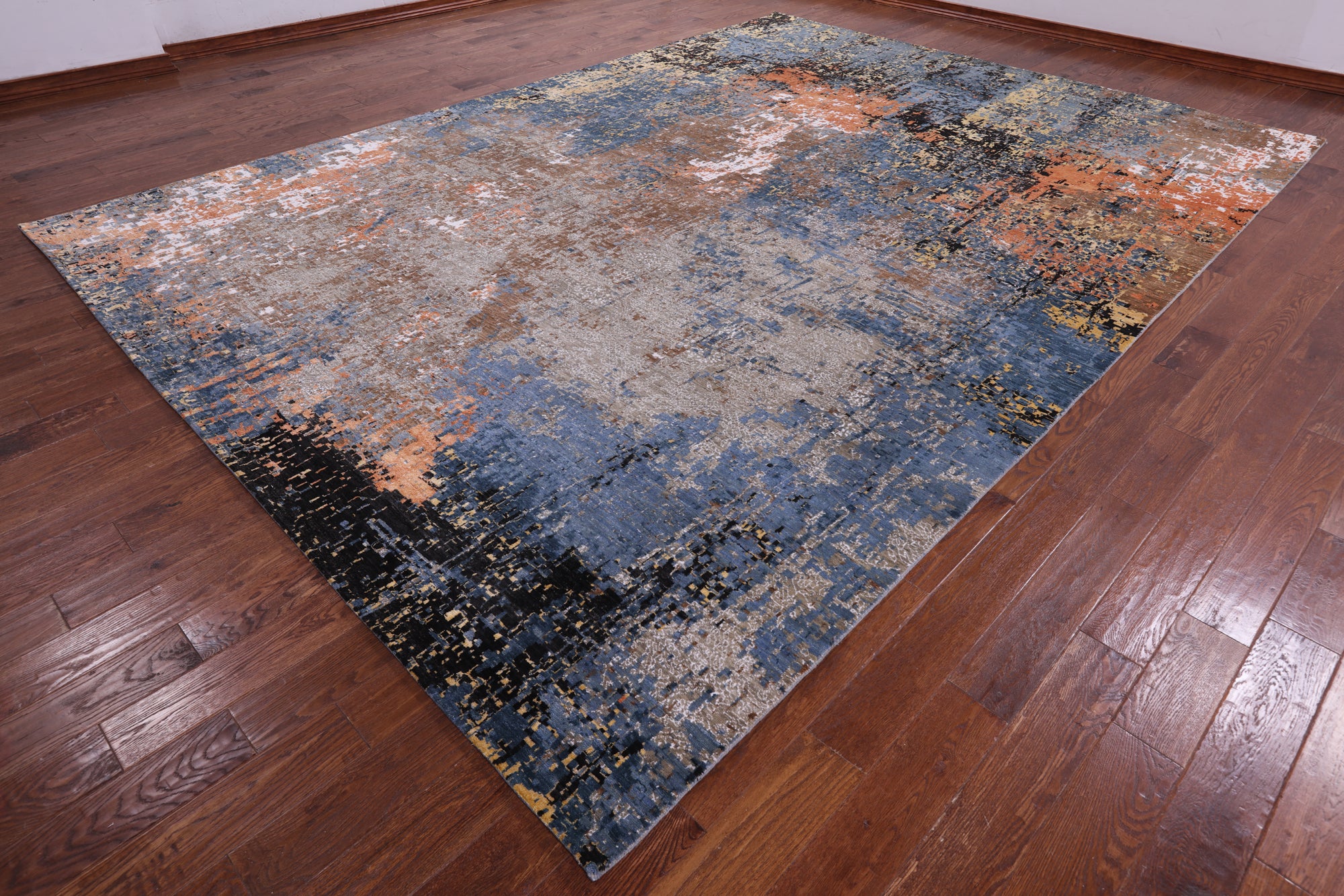 Abstract Modern Hand Knotted Wool & Silk Rug - 10' 2" X 14' 2" - Golden Nile