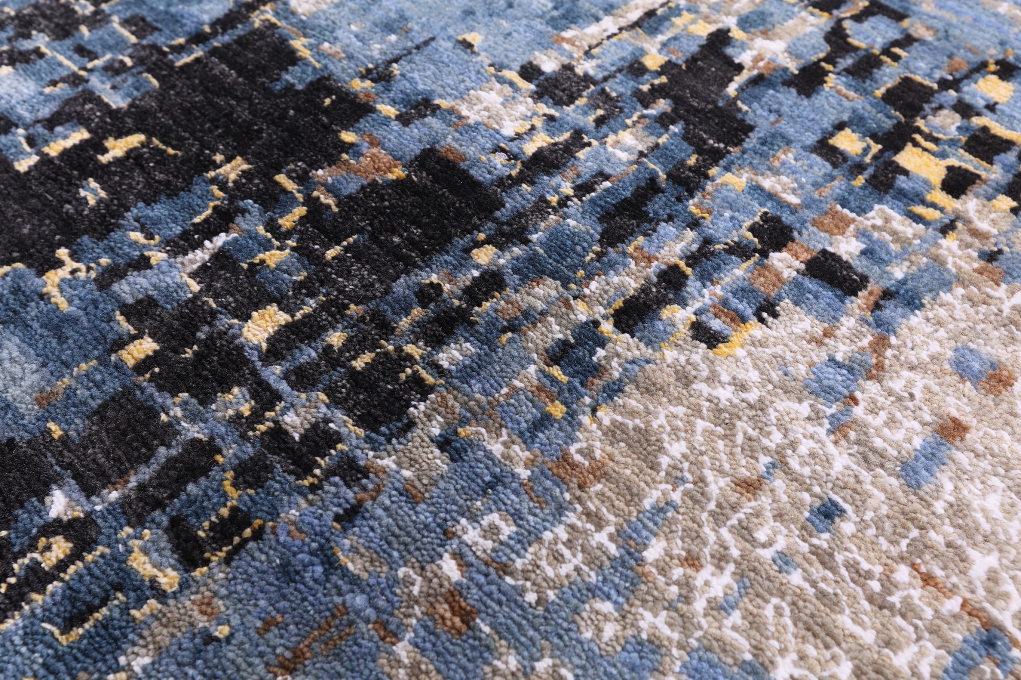 Abstract Modern Hand Knotted Wool & Silk Rug - 10' 2" X 14' 2" - Golden Nile