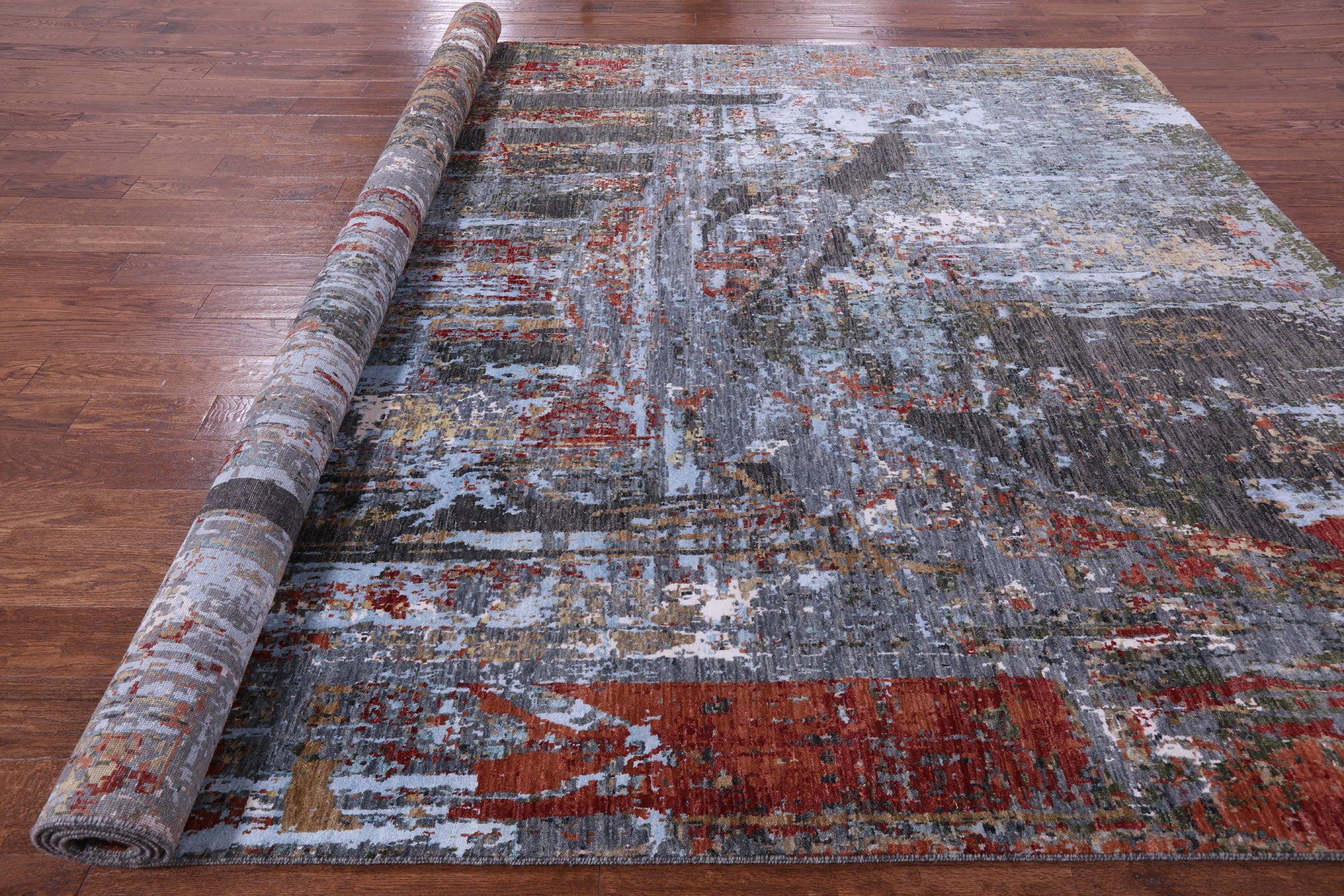 Abstract Contemporary Hand Knotted Wool & Silk Rug - 9' 0" X 12' 2" - Golden Nile