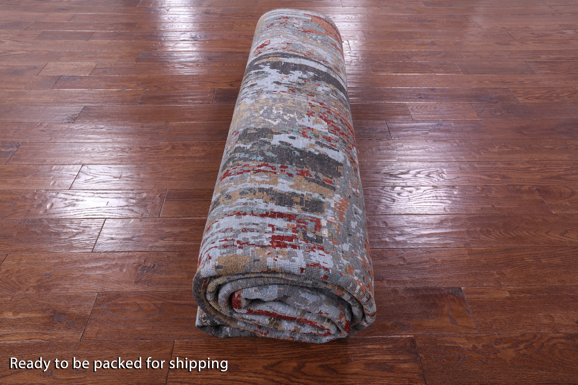 Abstract Contemporary Hand Knotted Wool & Silk Rug - 9' 0" X 12' 2" - Golden Nile