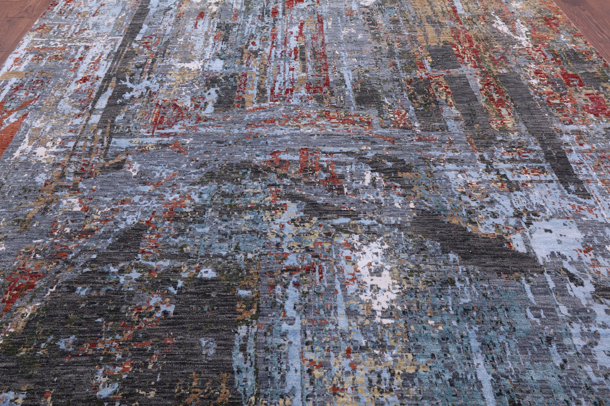 Abstract Contemporary Hand Knotted Wool & Silk Rug - 9' 0" X 12' 2" - Golden Nile