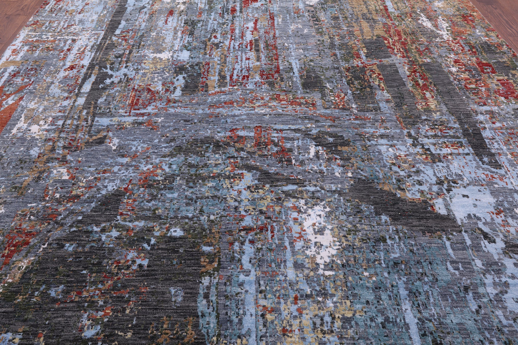 Abstract Contemporary Hand Knotted Wool & Silk Rug - 9' 0" X 12' 2" - Golden Nile