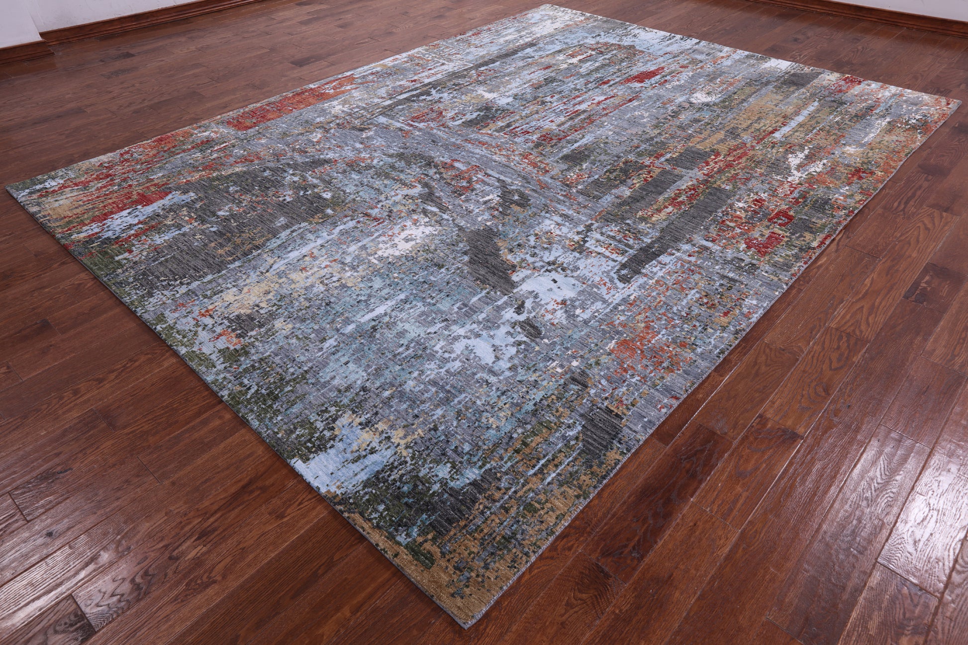 Abstract Contemporary Hand Knotted Wool & Silk Rug - 9' 0" X 12' 2" - Golden Nile