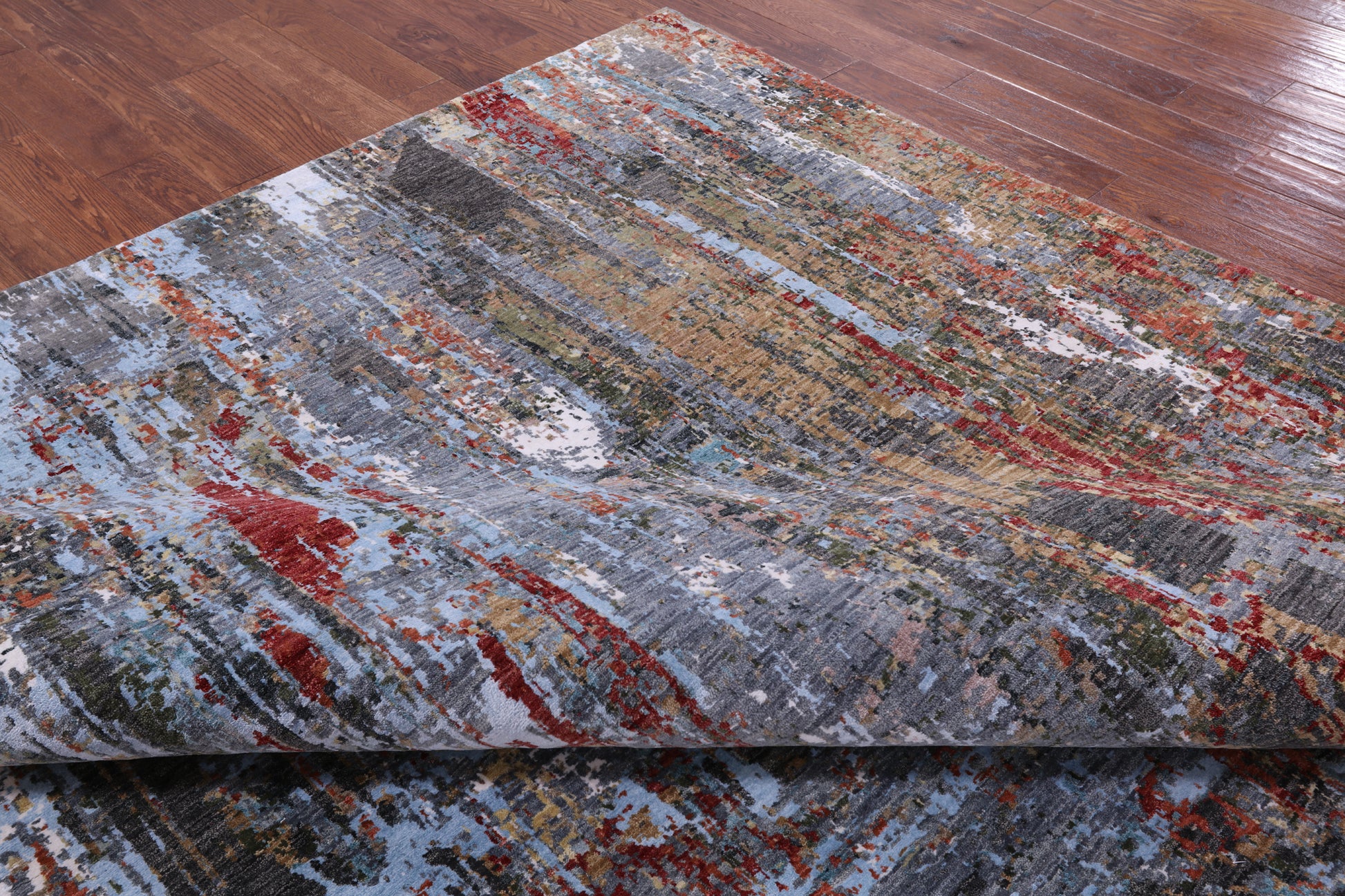 Abstract Contemporary Hand Knotted Wool & Silk Rug - 9' 0" X 12' 2" - Golden Nile