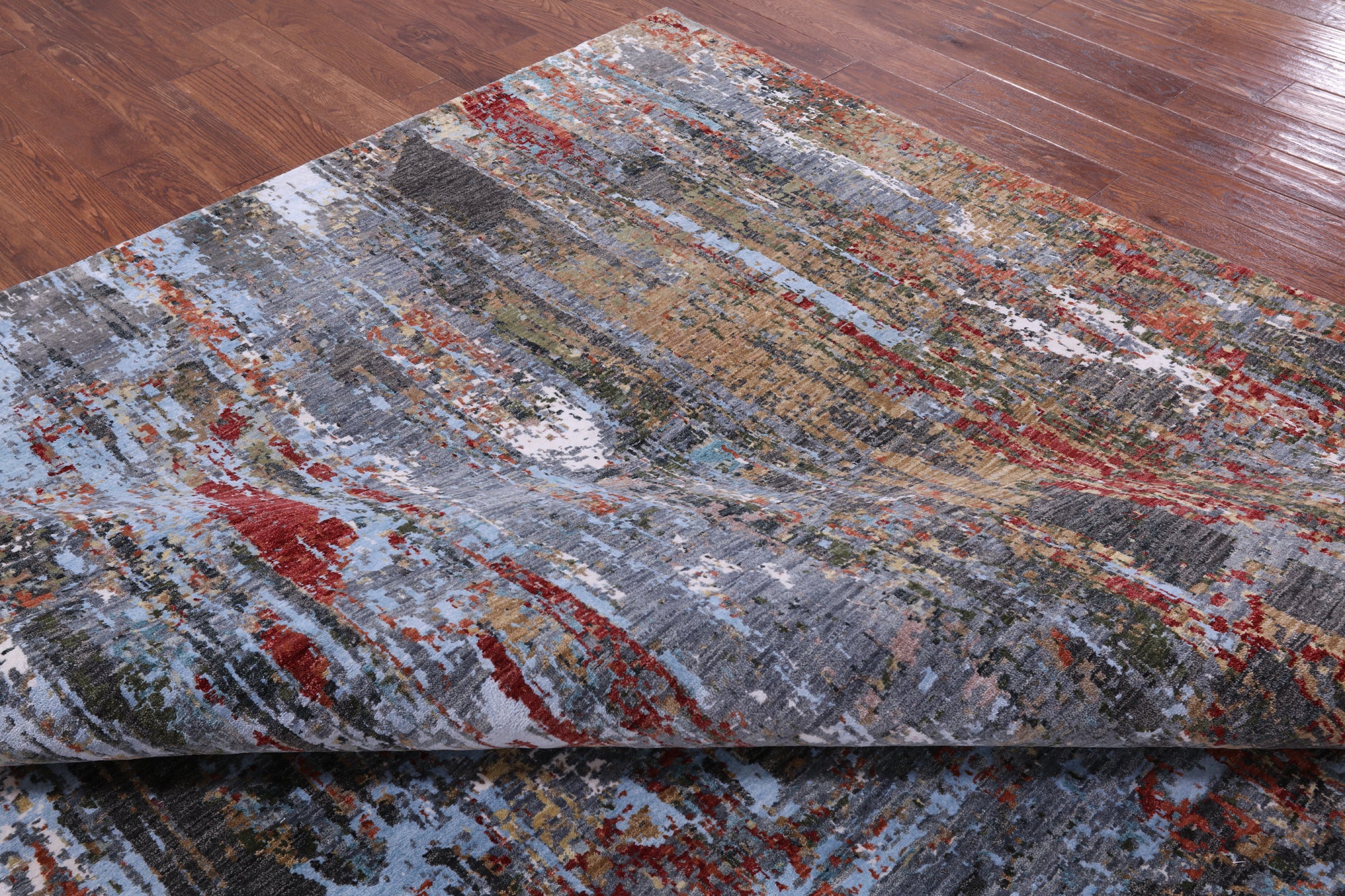Abstract Contemporary Hand Knotted Wool & Silk Rug - 9' 0" X 12' 2" - Golden Nile