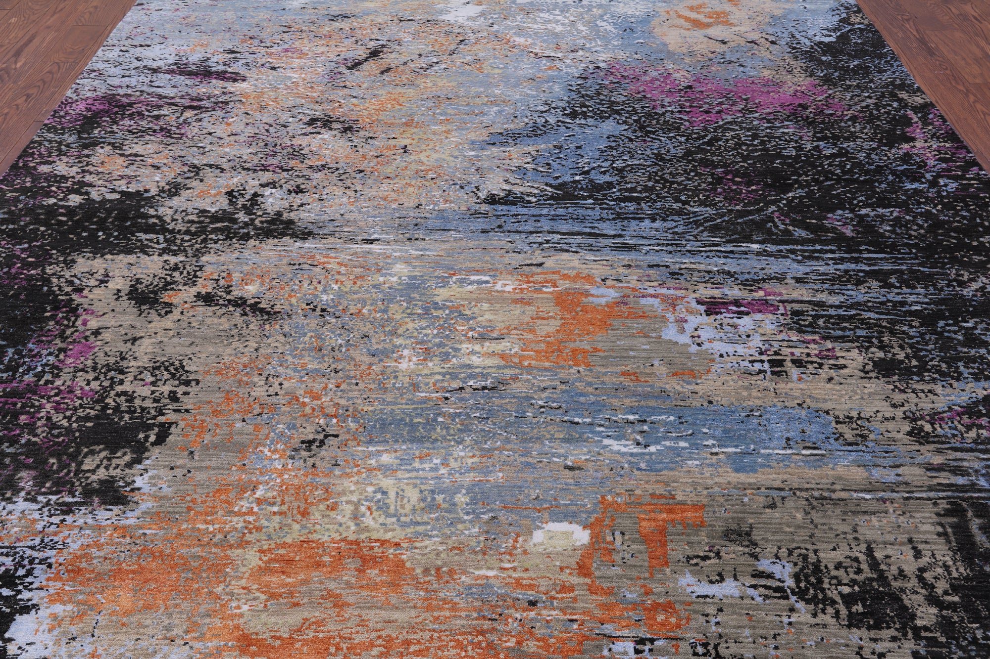 Abstract Modern Hand Knotted Wool & Silk Rug - 9' 1" X 12' 0" - Golden Nile