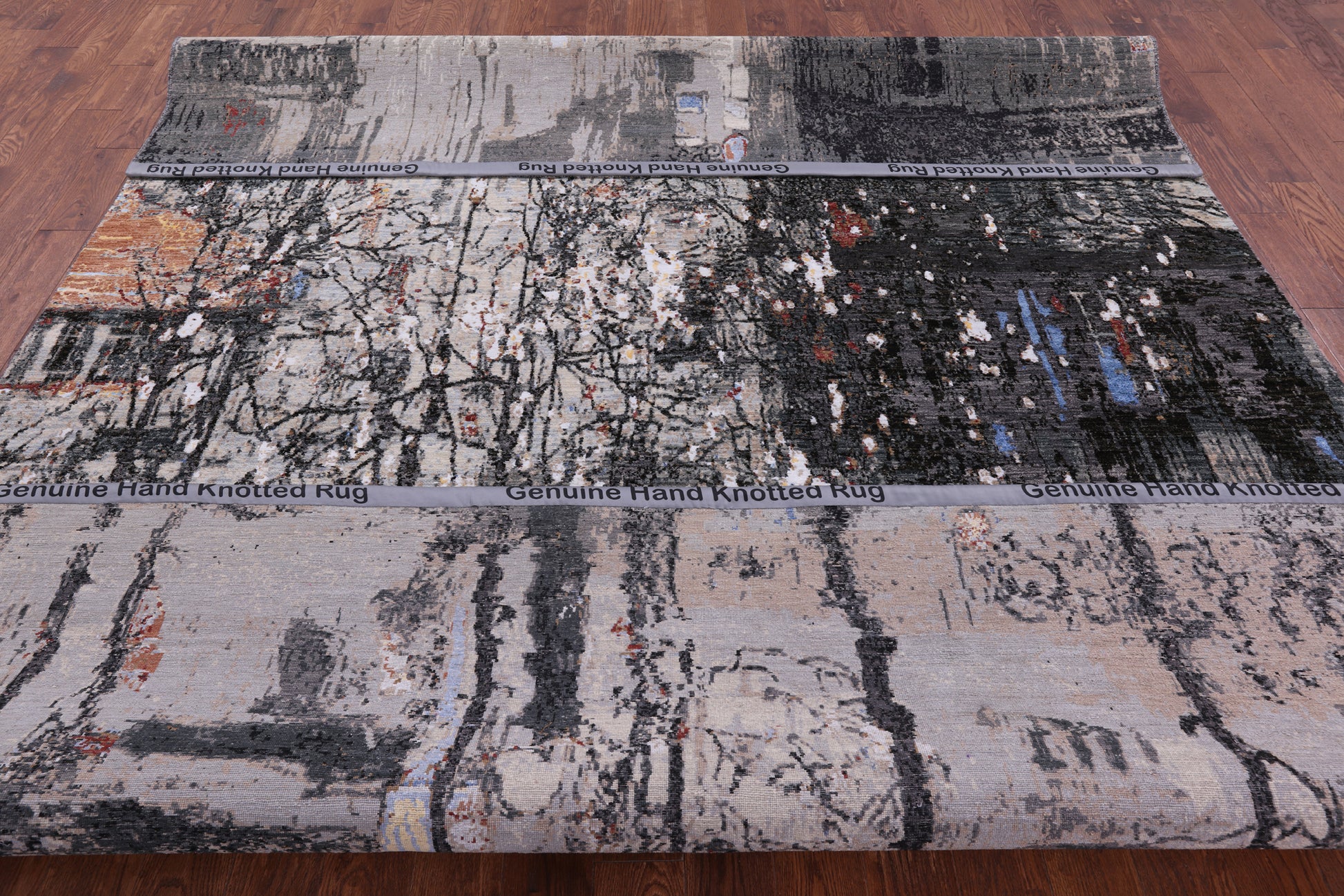 Urban Design Abstract Modern Handmade Wool & Silk Rug - 9' 1" X 12' 1" - Golden Nile