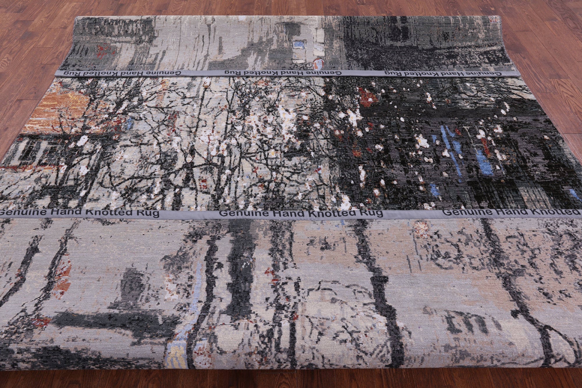 Urban Design Abstract Modern Handmade Wool & Silk Rug - 9' 1" X 12' 1" - Golden Nile