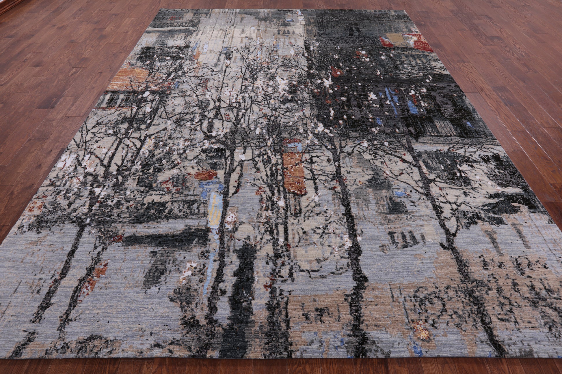 Urban Design Abstract Modern Handmade Wool & Silk Rug - 9' 1" X 12' 1" - Golden Nile