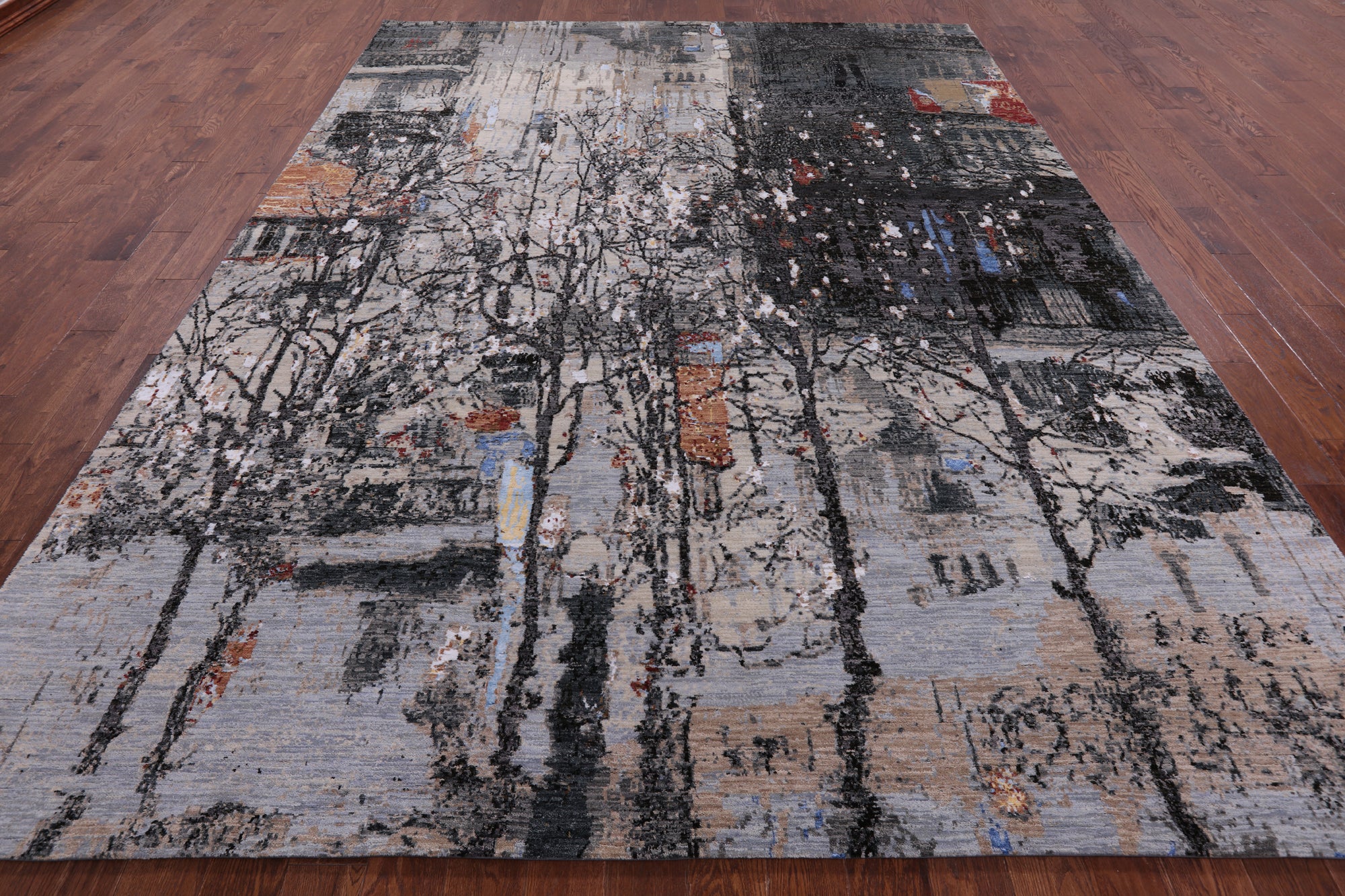 Urban Design Abstract Modern Handmade Wool & Silk Rug - 9' 1" X 12' 1" - Golden Nile