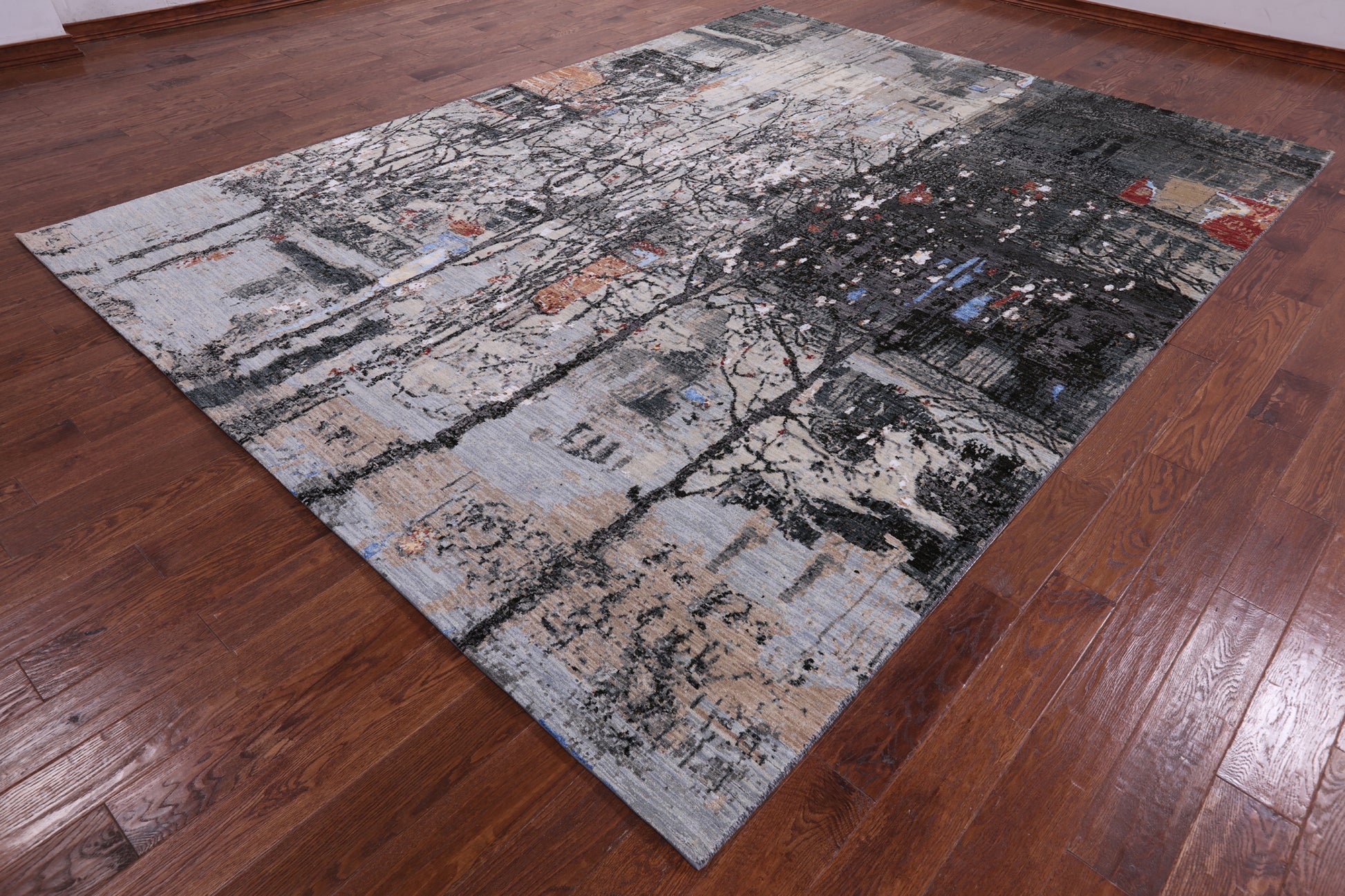 Urban Design Abstract Modern Handmade Wool & Silk Rug - 9' 1" X 12' 1" - Golden Nile