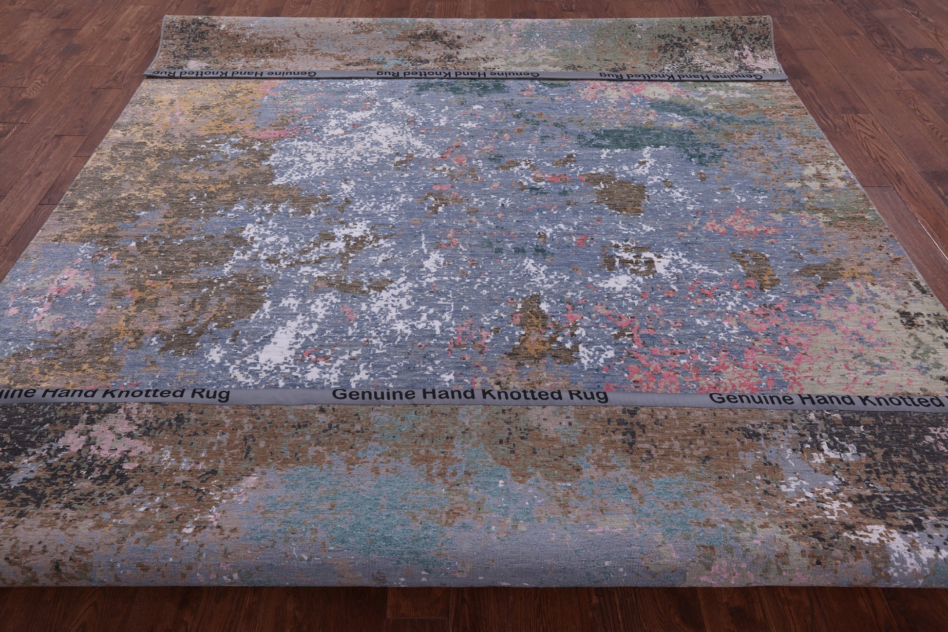 Abstract Contemporary Hand Knotted Wool & Silk Rug - 9' 0" X 12' 1" - Golden Nile