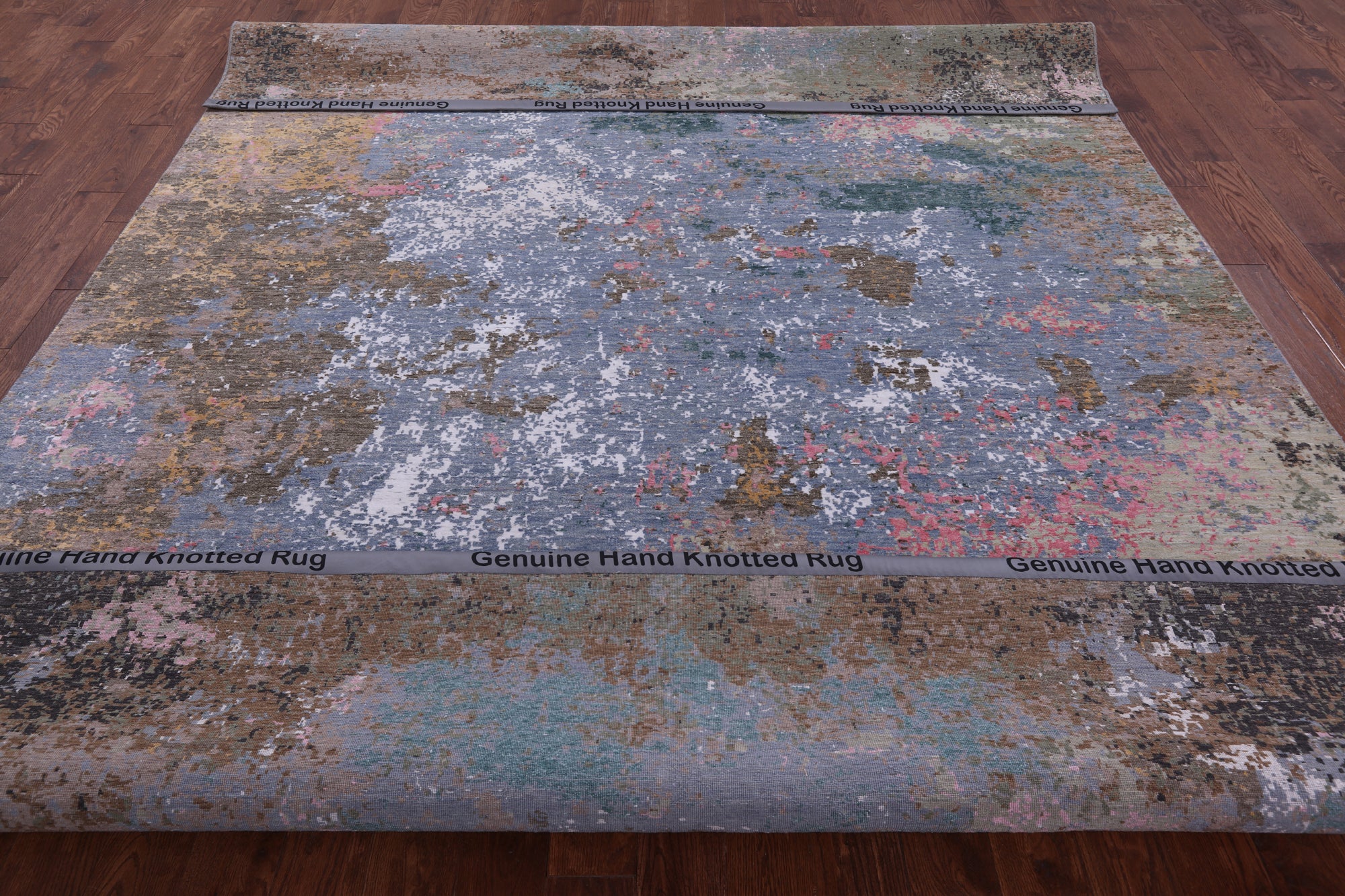Abstract Contemporary Hand Knotted Wool & Silk Rug - 9' 0" X 12' 1" - Golden Nile
