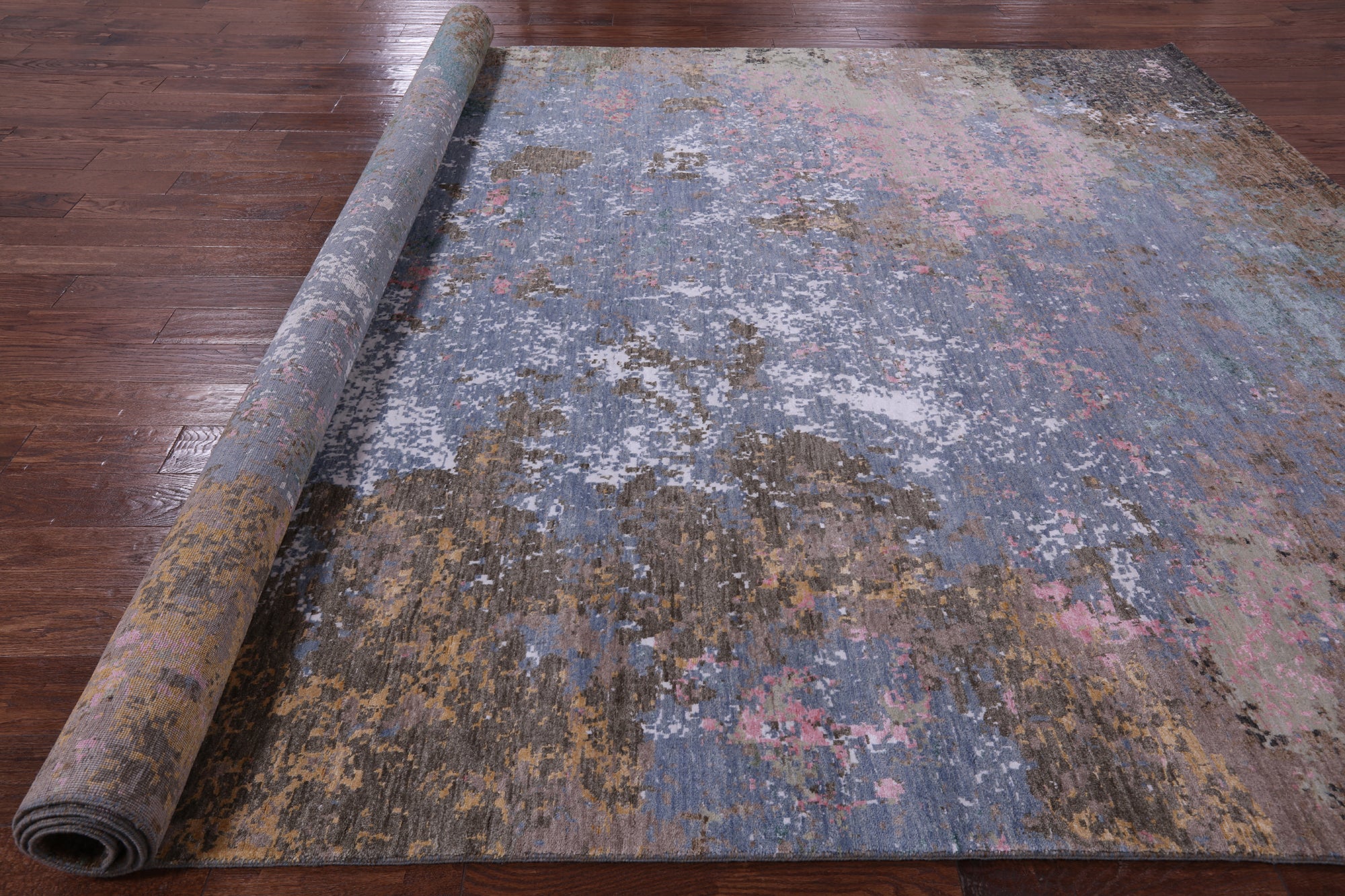 Abstract Contemporary Hand Knotted Wool & Silk Rug - 9' 0" X 12' 1" - Golden Nile