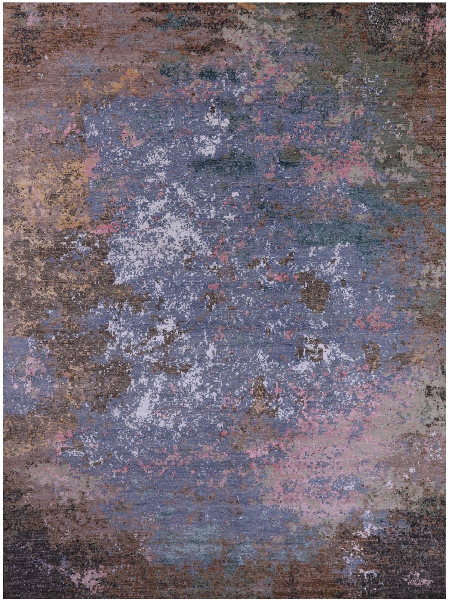 Abstract Contemporary Hand Knotted Wool & Silk Rug - 9' 0" X 12' 1" - Golden Nile