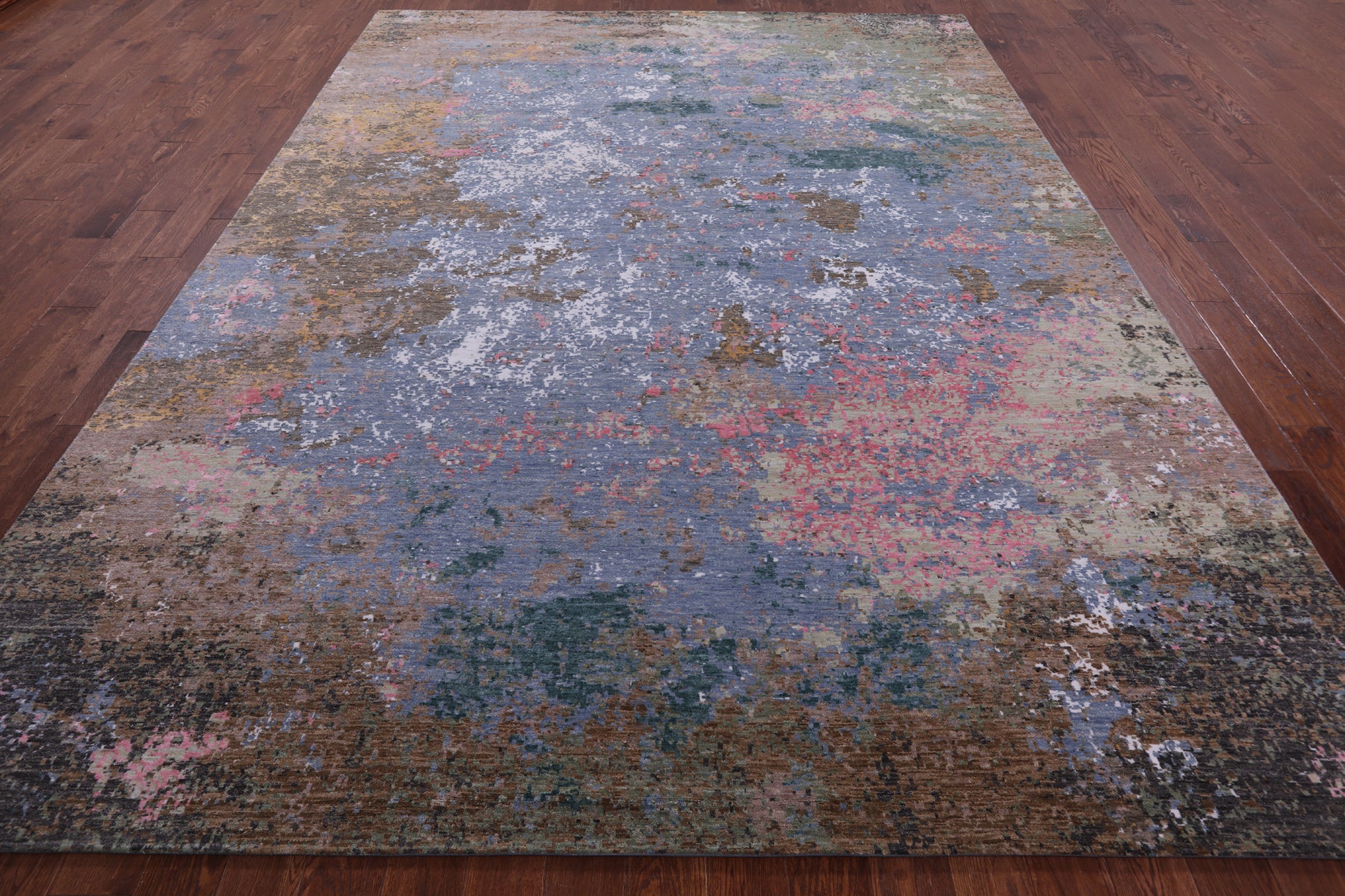 Abstract Contemporary Hand Knotted Wool & Silk Rug - 9' 0" X 12' 1" - Golden Nile