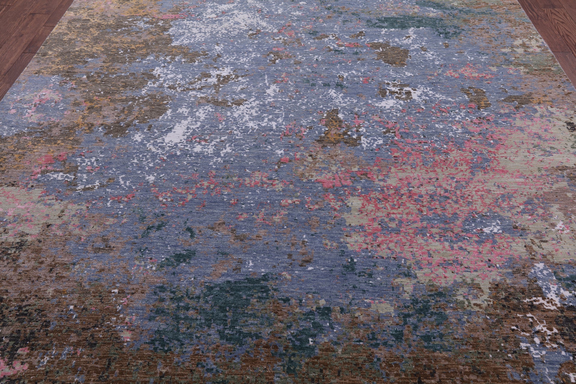 Abstract Contemporary Hand Knotted Wool & Silk Rug - 9' 0" X 12' 1" - Golden Nile