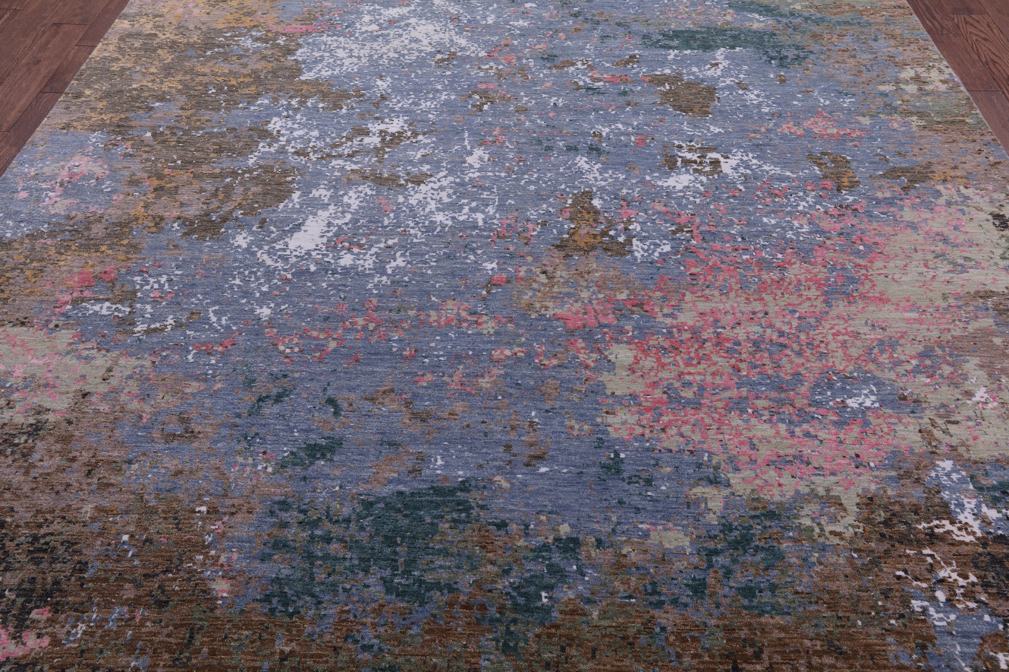 Abstract Contemporary Hand Knotted Wool & Silk Rug - 9' 0" X 12' 1" - Golden Nile