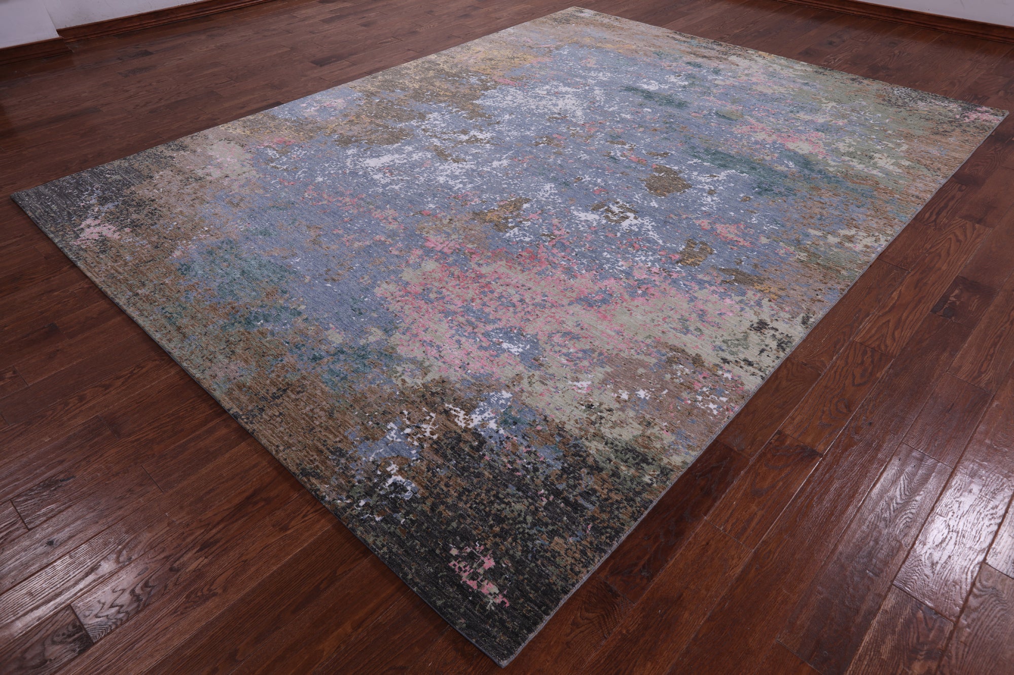 Abstract Contemporary Hand Knotted Wool & Silk Rug - 9' 0" X 12' 1" - Golden Nile