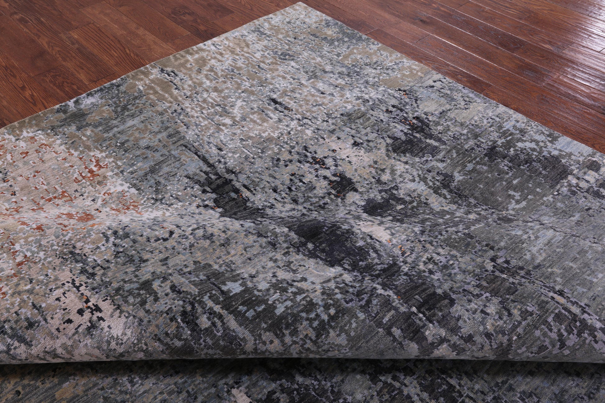 Abstract Contemporary Hand Knotted Wool & Silk Rug - 9' 0" X 12' 3" - Golden Nile