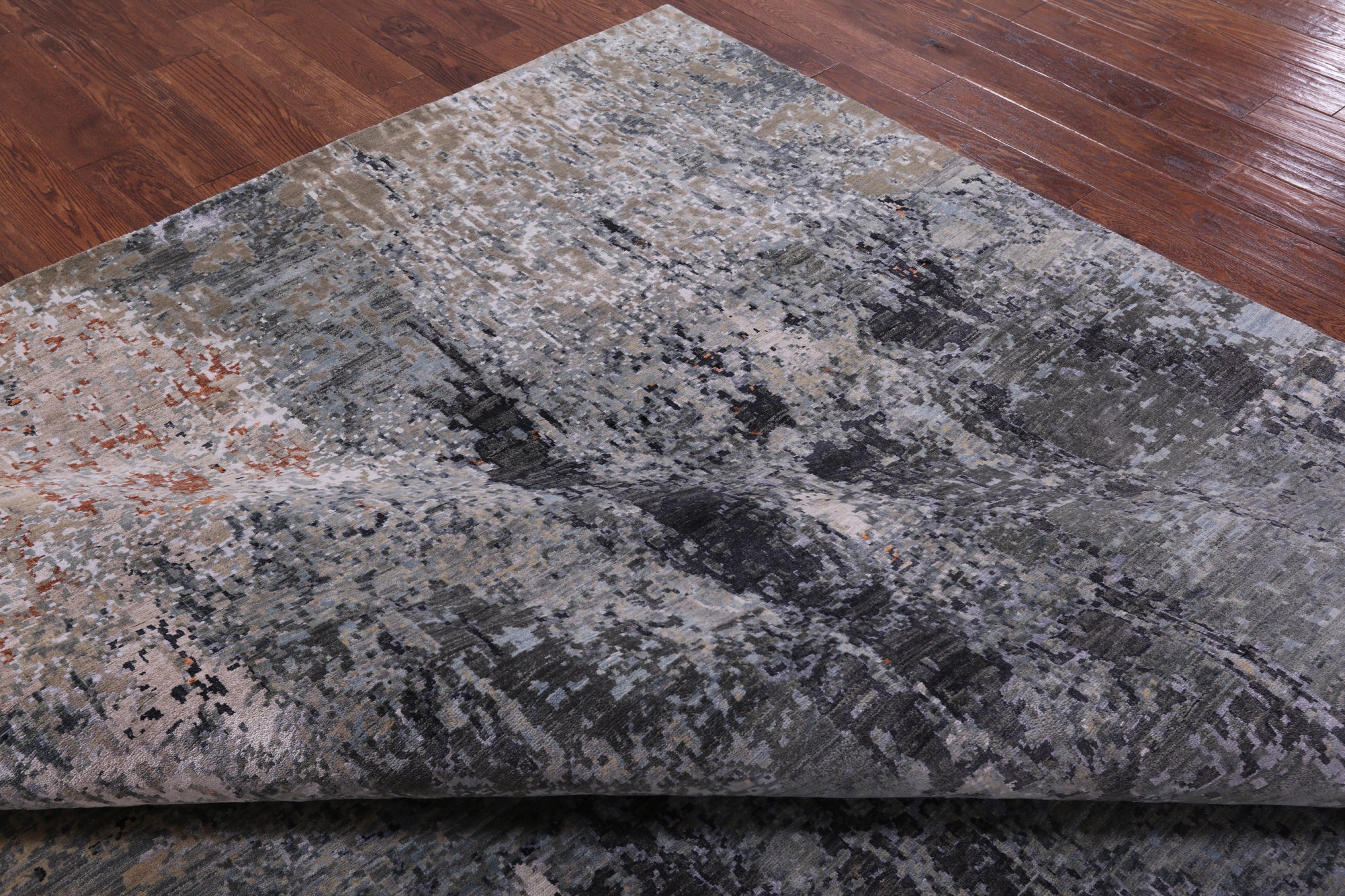 Abstract Contemporary Hand Knotted Wool & Silk Rug - 9' 0" X 12' 3" - Golden Nile