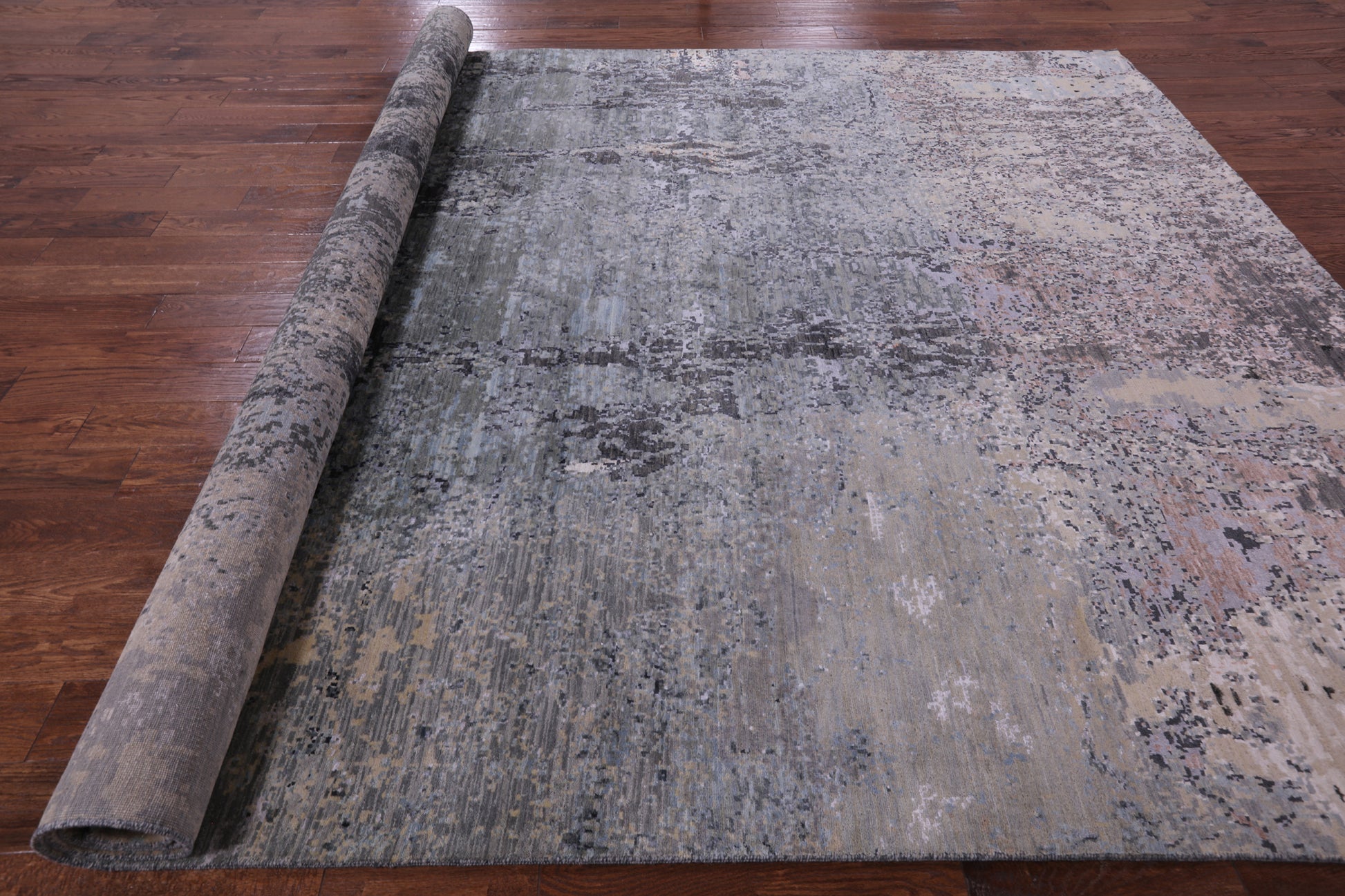 Abstract Contemporary Hand Knotted Wool & Silk Rug - 9' 0" X 12' 3" - Golden Nile