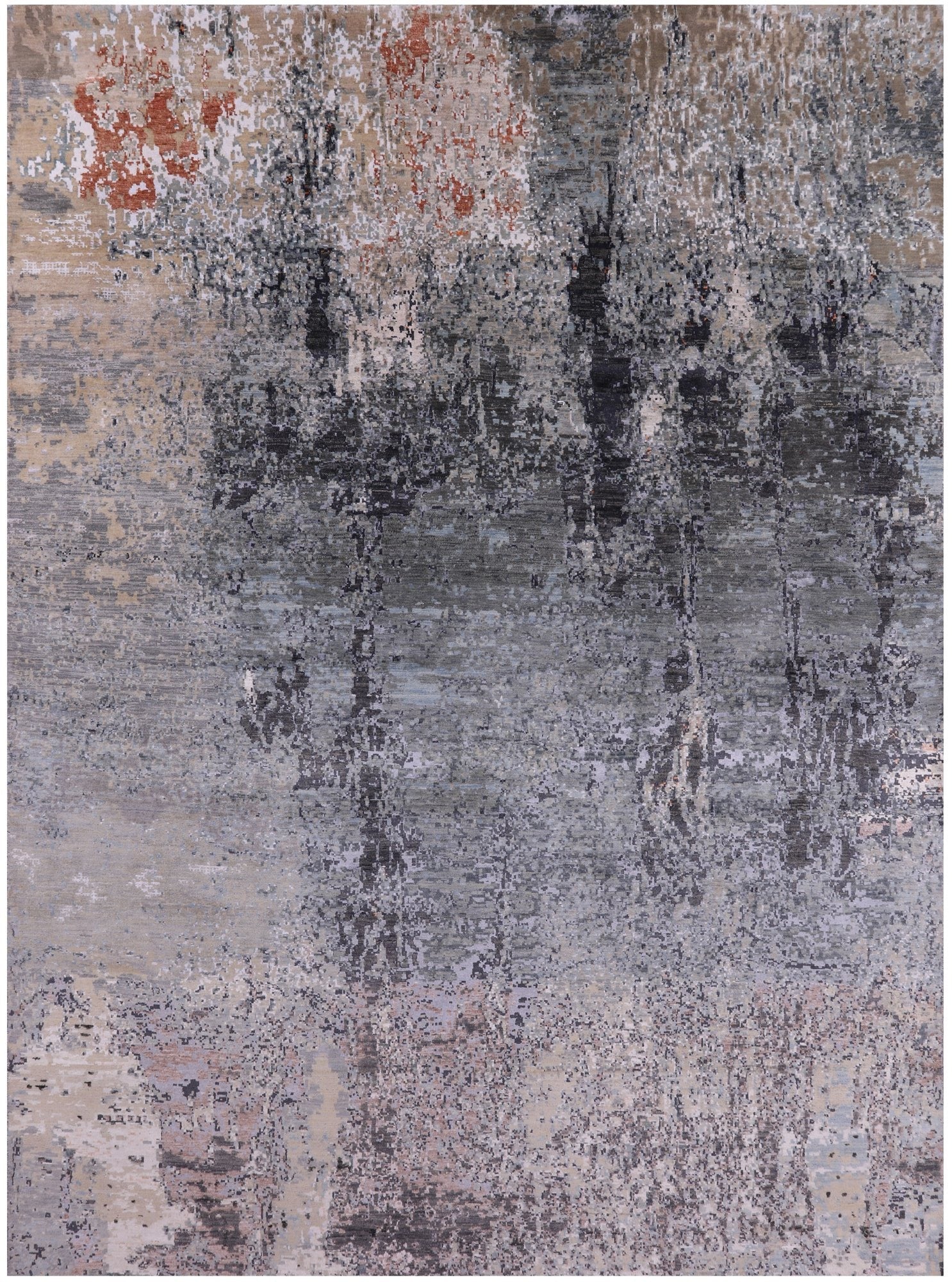Abstract Contemporary Hand Knotted Wool & Silk Rug - 9' 0" X 12' 3" - Golden Nile