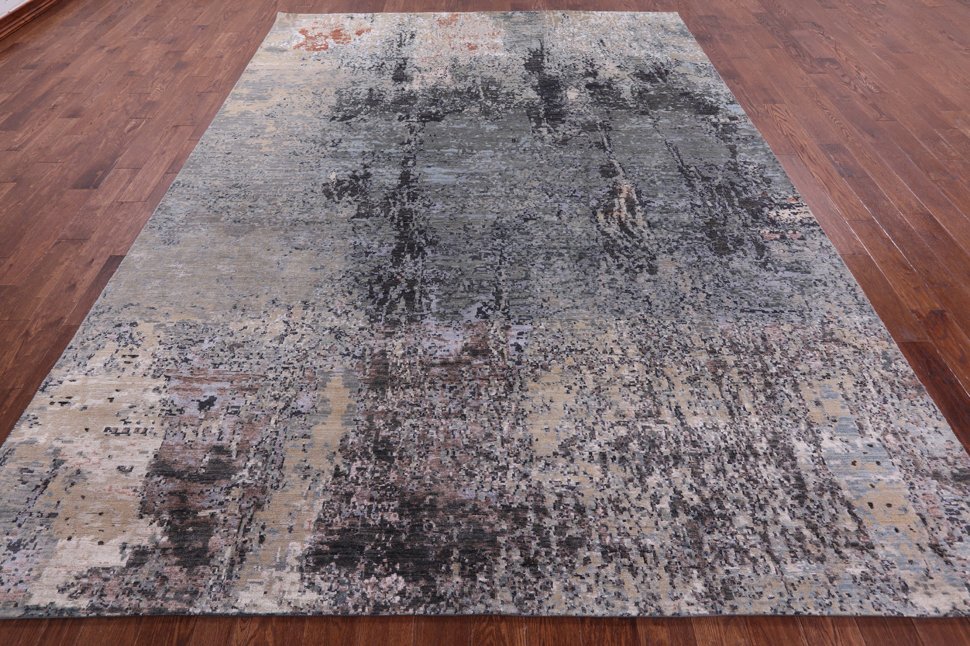 Abstract Contemporary Hand Knotted Wool & Silk Rug - 9' 0" X 12' 3" - Golden Nile
