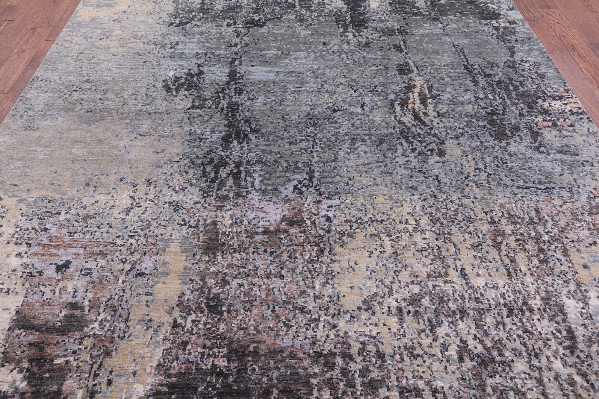Abstract Contemporary Hand Knotted Wool & Silk Rug - 9' 0" X 12' 3" - Golden Nile