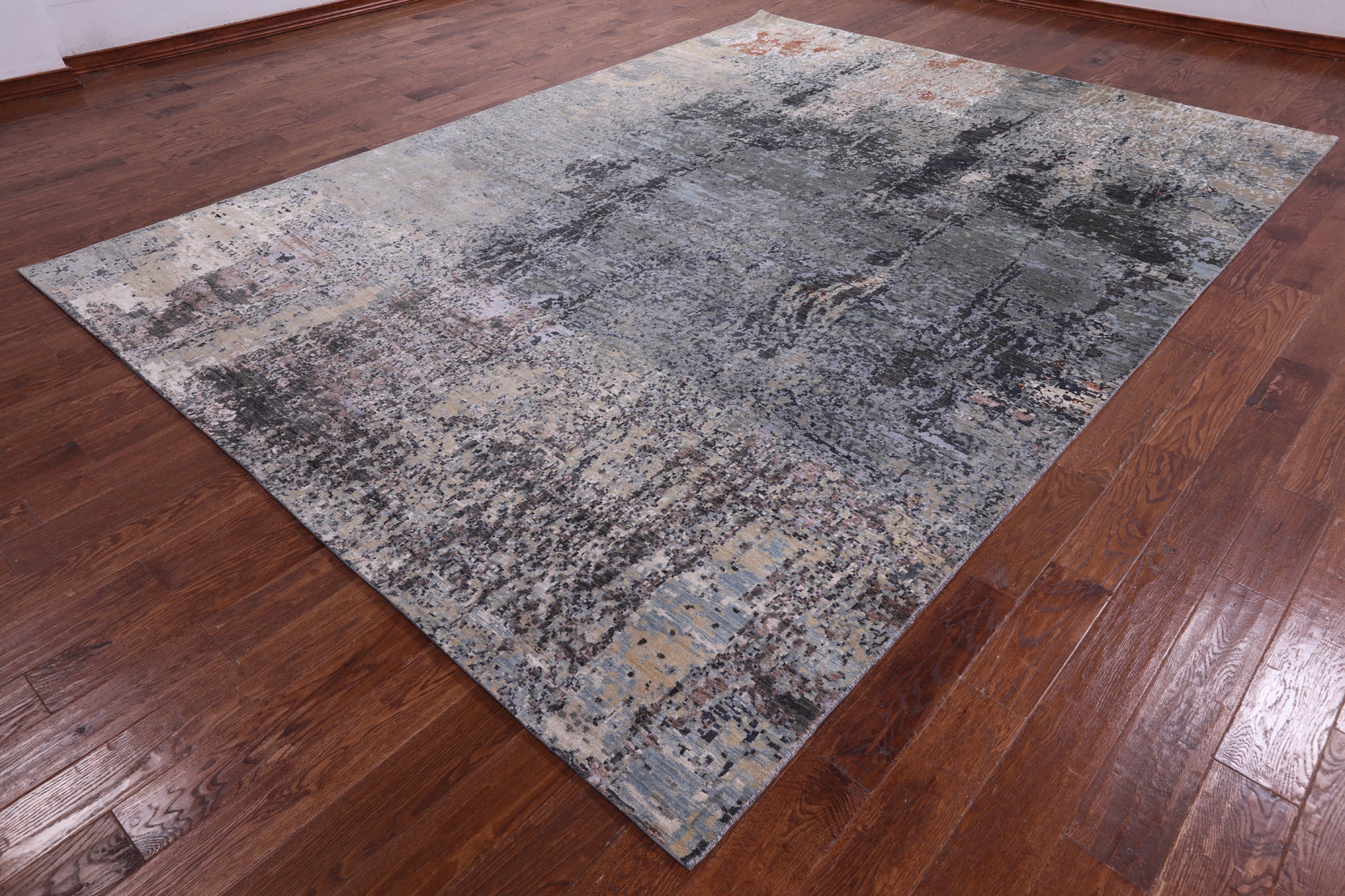 Abstract Contemporary Hand Knotted Wool & Silk Rug - 9' 0" X 12' 3" - Golden Nile