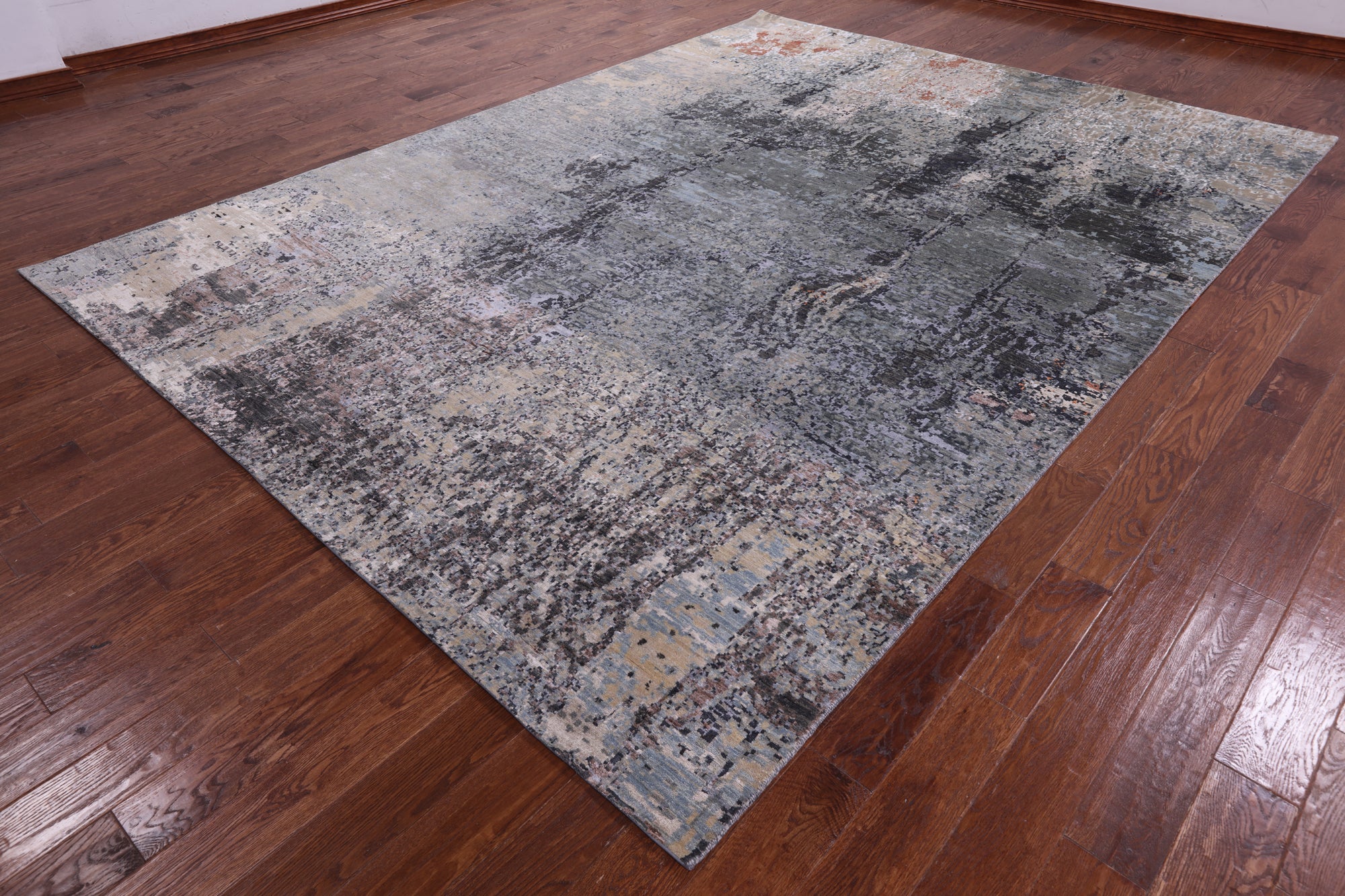 Abstract Contemporary Hand Knotted Wool & Silk Rug - 9' 0" X 12' 3" - Golden Nile