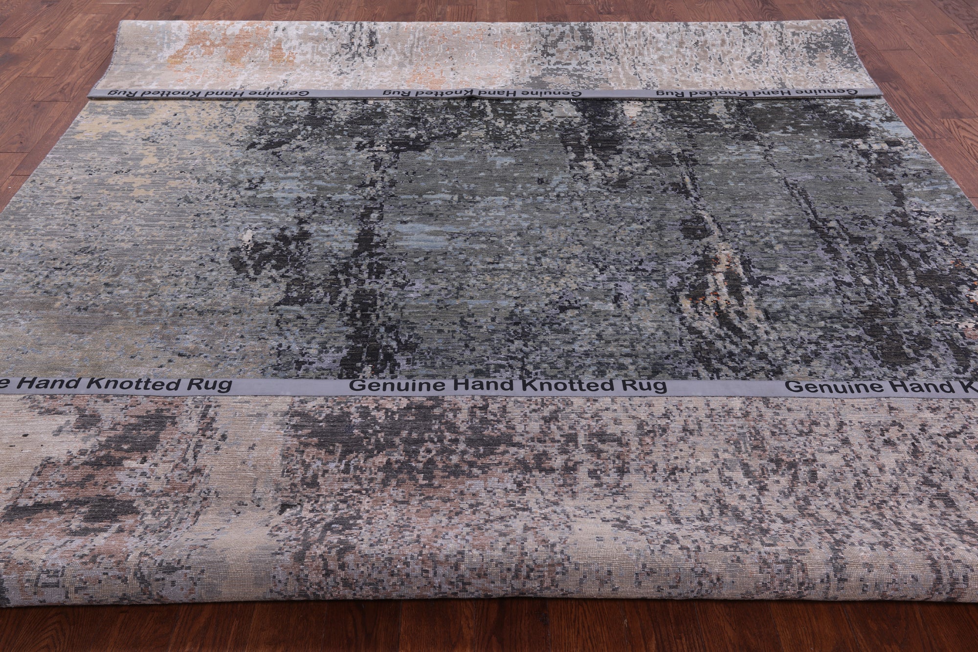 Abstract Contemporary Hand Knotted Wool & Silk Rug - 9' 0" X 12' 3" - Golden Nile
