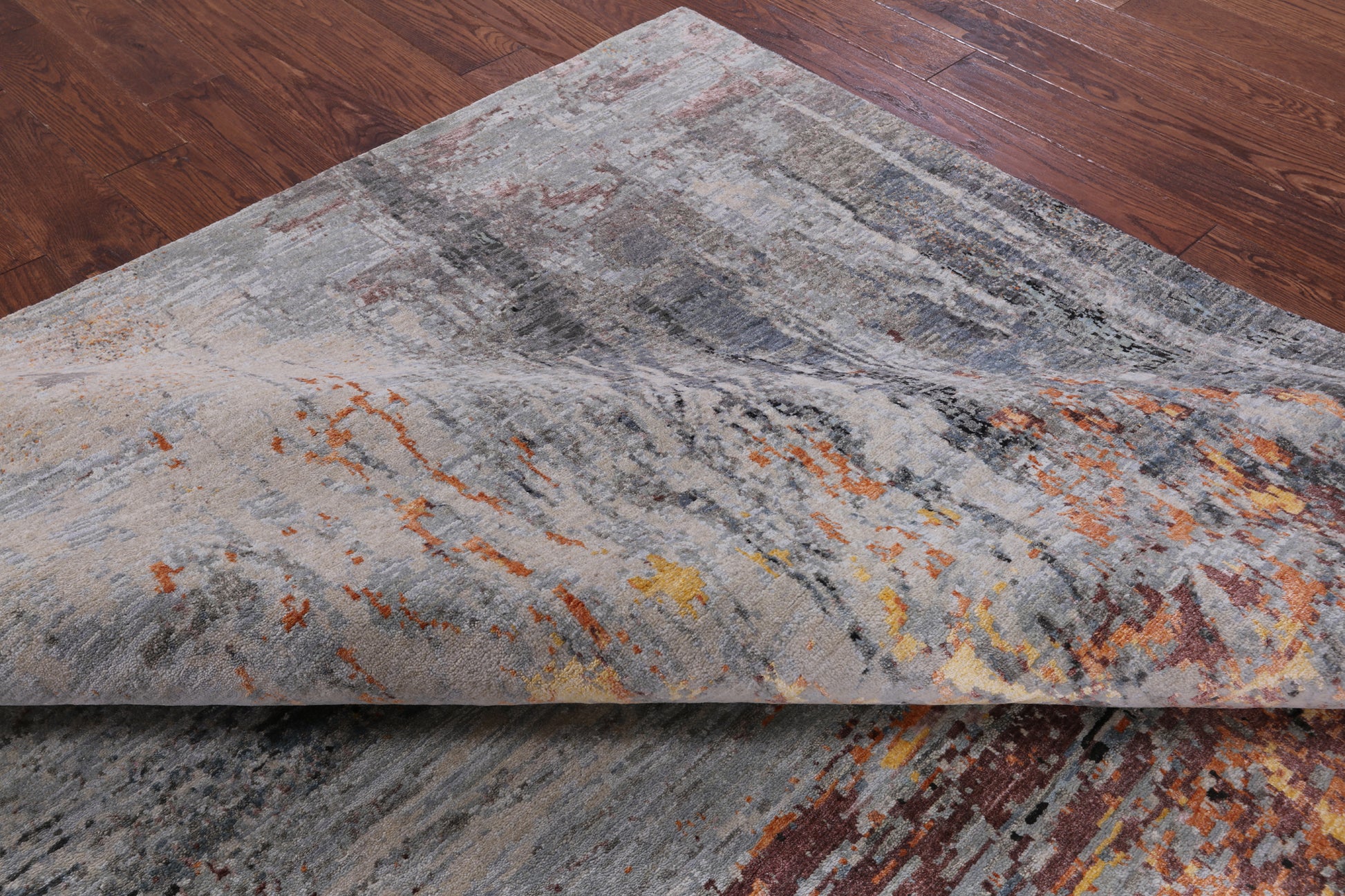 Abstract Modern Hand Knotted Wool & Silk Rug - 8' 0" X 10' 2" - Golden Nile