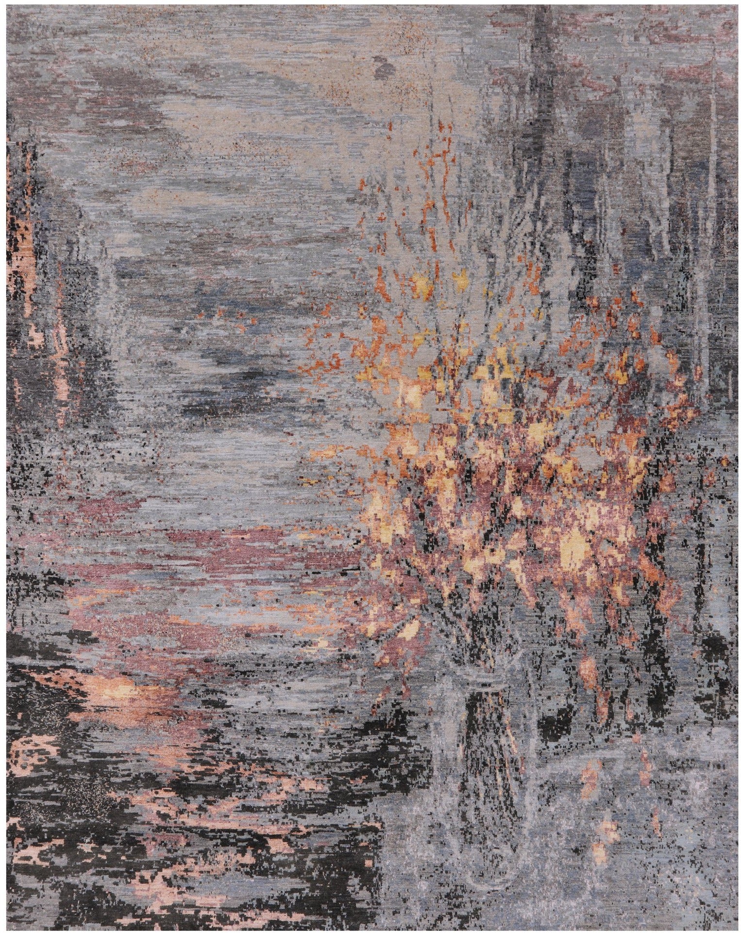 Abstract Modern Hand Knotted Wool & Silk Rug - 8' 0" X 10' 2" - Golden Nile