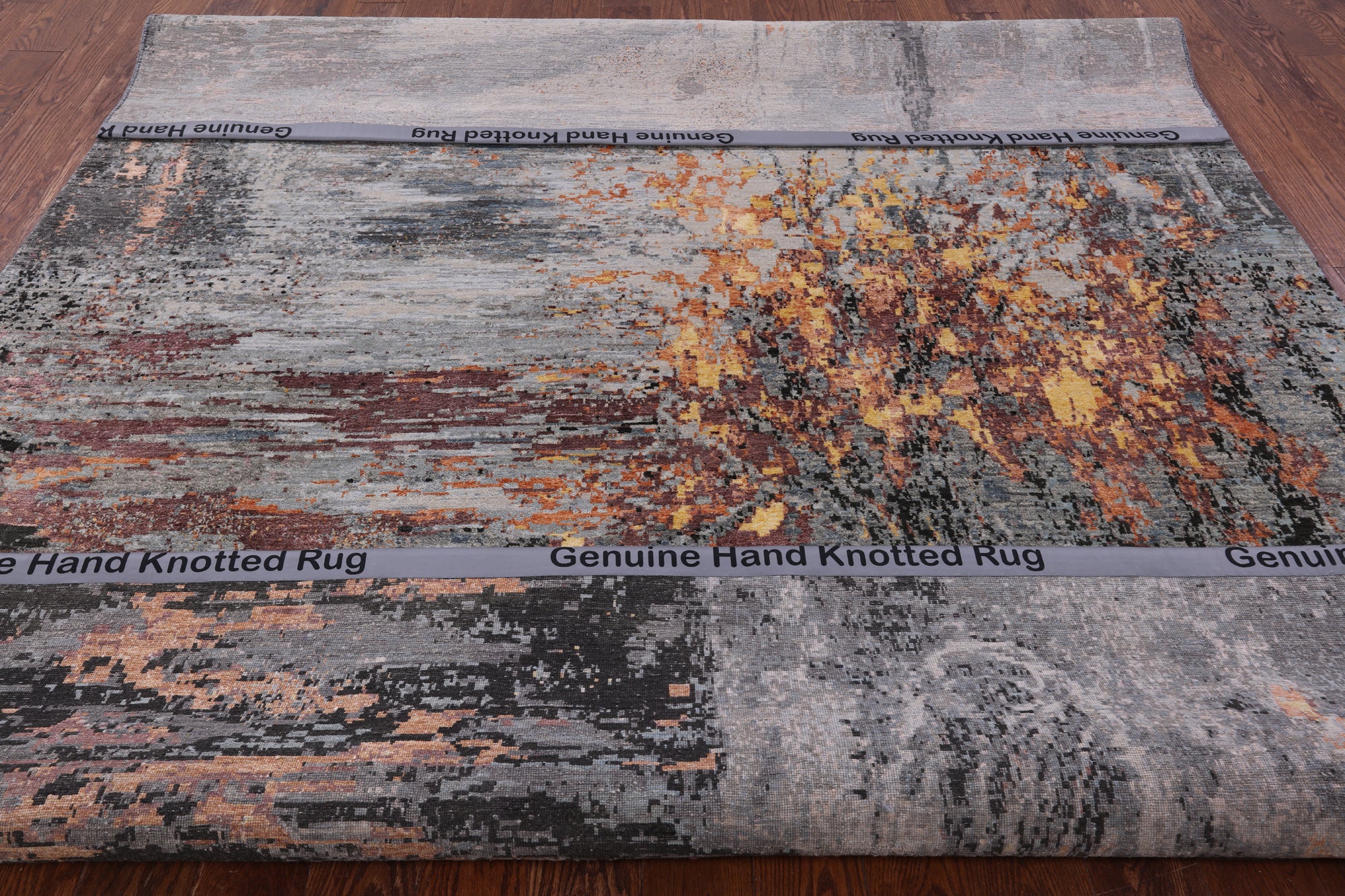 Abstract Modern Hand Knotted Wool & Silk Rug - 8' 0" X 10' 2" - Golden Nile