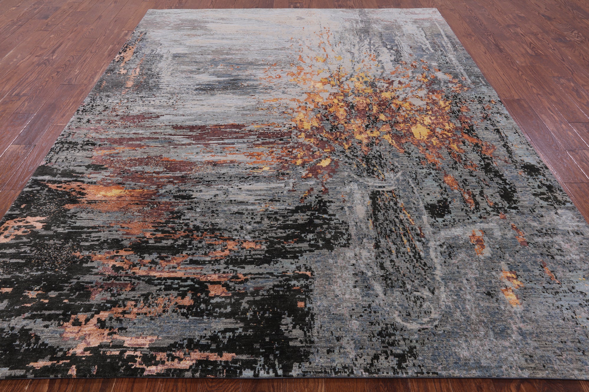 Abstract Modern Hand Knotted Wool & Silk Rug - 8' 0" X 10' 2" - Golden Nile