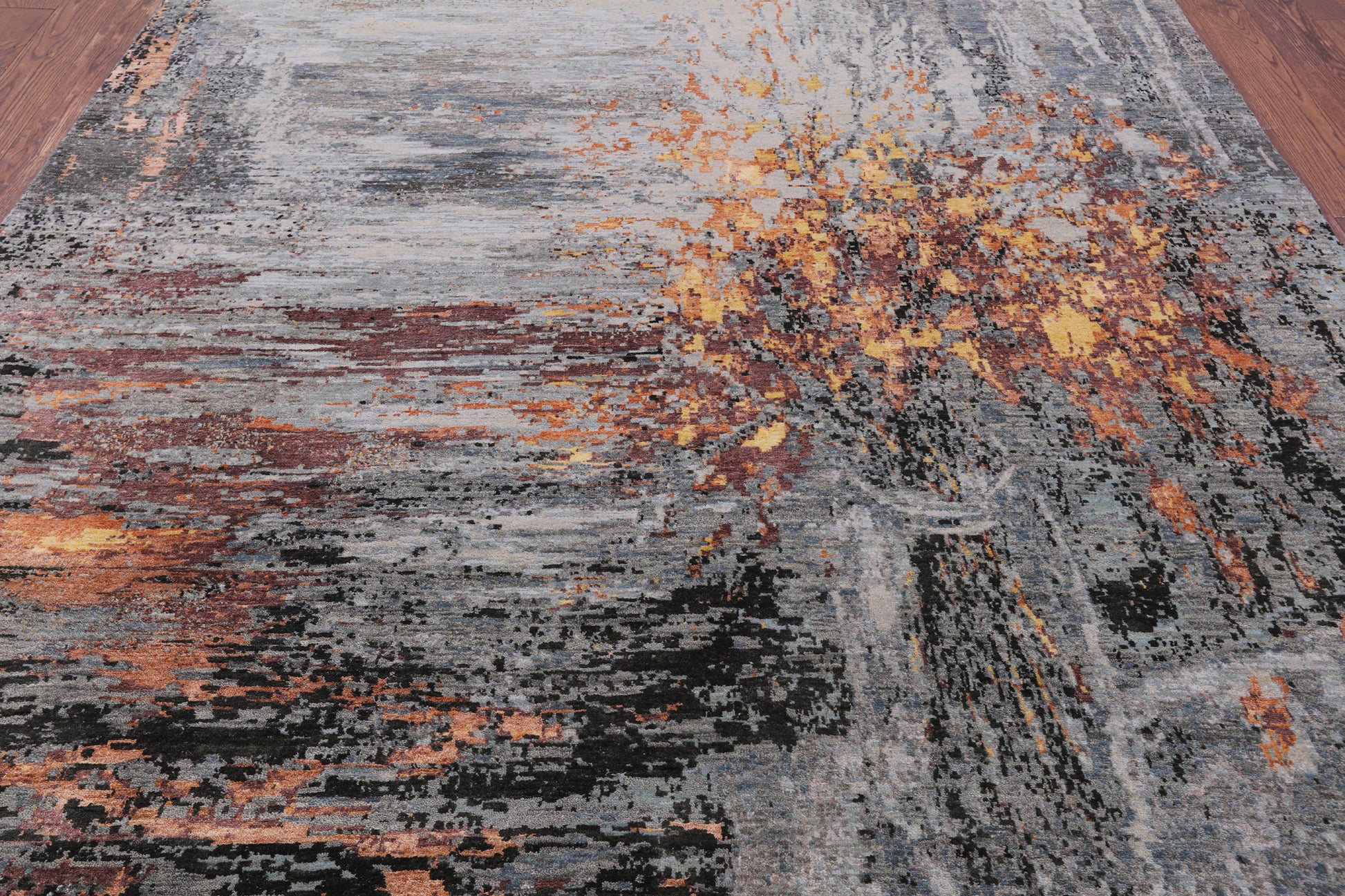 Abstract Modern Hand Knotted Wool & Silk Rug - 8' 0" X 10' 2" - Golden Nile