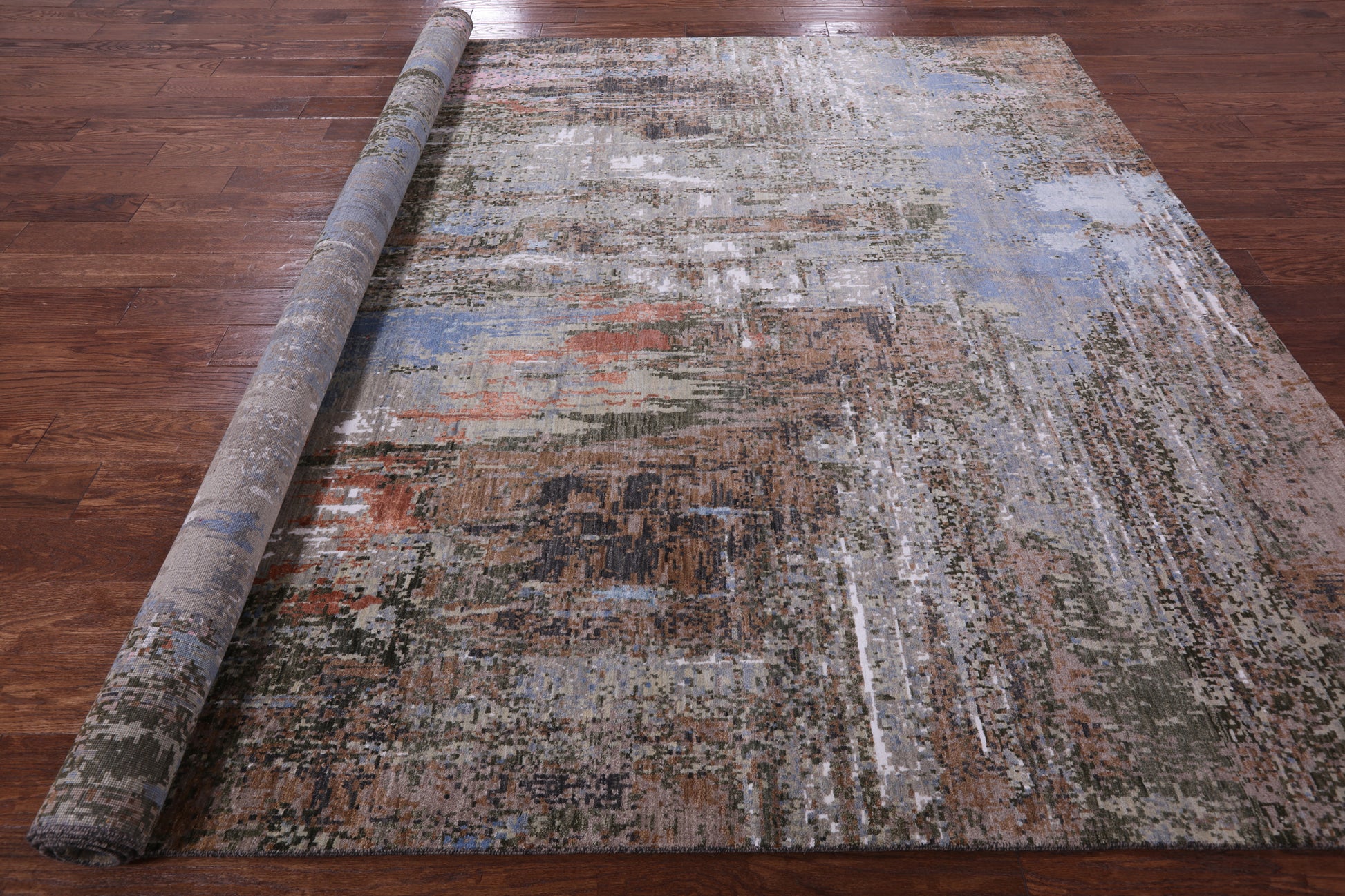 Abstract Contemporary Hand Knotted Wool & Silk Rug - 8' 1" X 10' 1" - Golden Nile