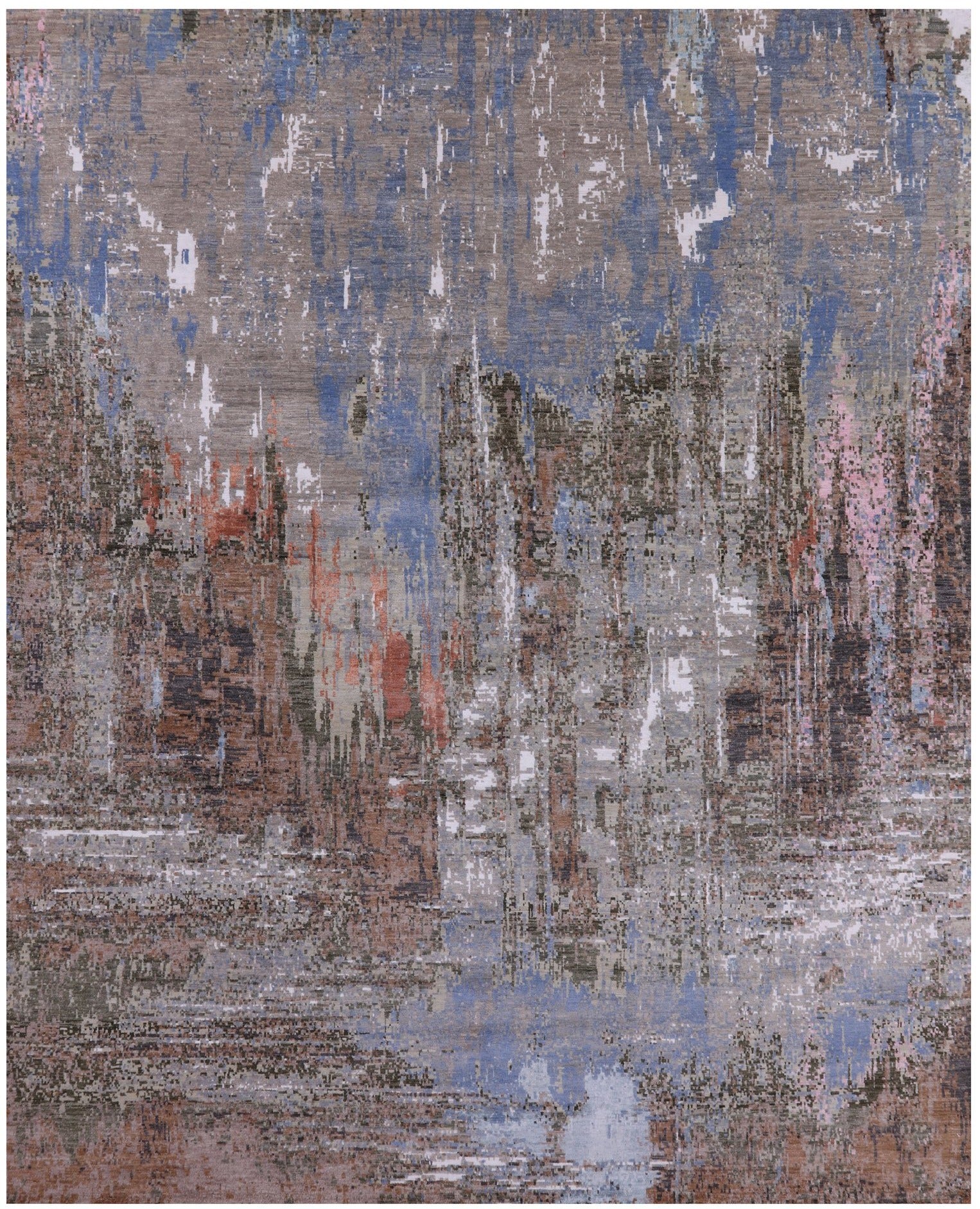 Abstract Contemporary Hand Knotted Wool & Silk Rug - 8' 1" X 10' 1" - Golden Nile