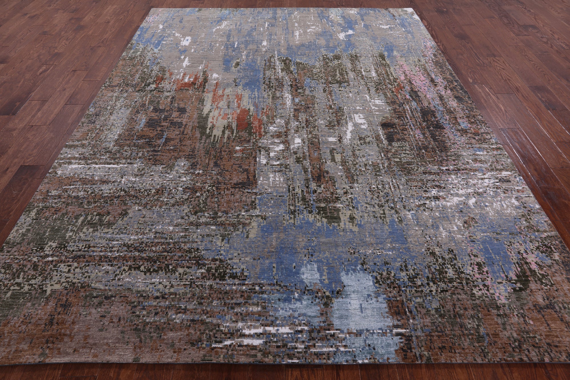 Abstract Contemporary Hand Knotted Wool & Silk Rug - 8' 1" X 10' 1" - Golden Nile